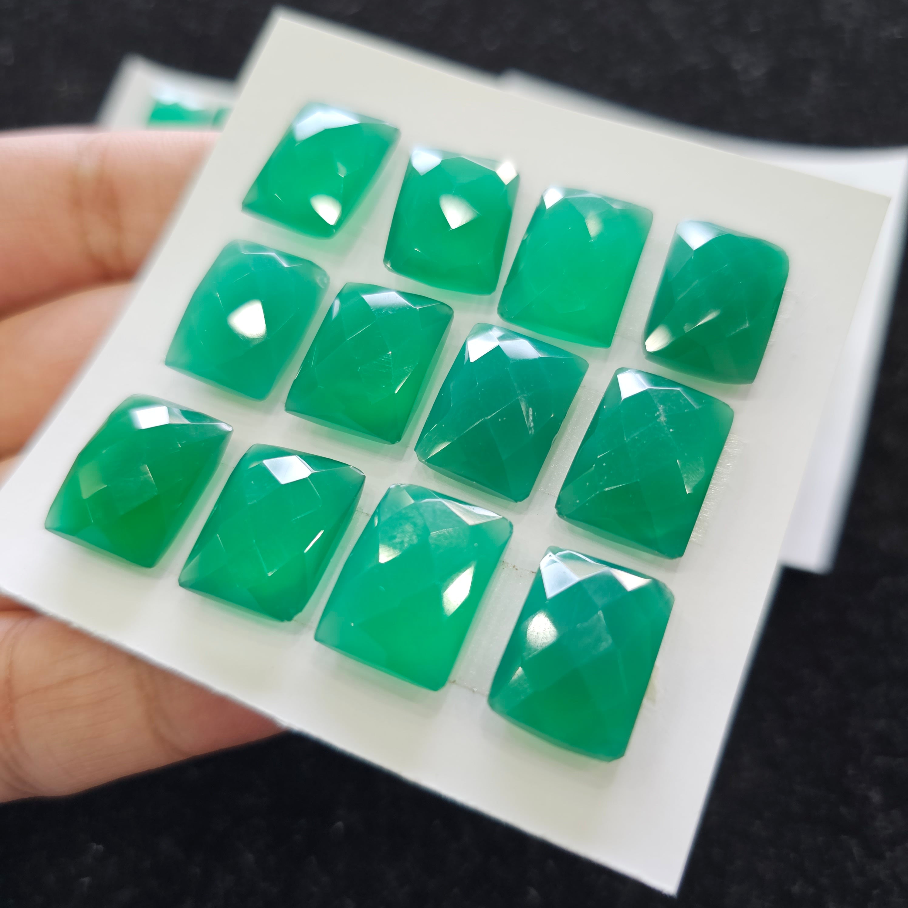 1 Card Natural Green Onyx Rosecut Gemstones  | Rectangle Shape, 14-16mm Size, - The LabradoriteKing
