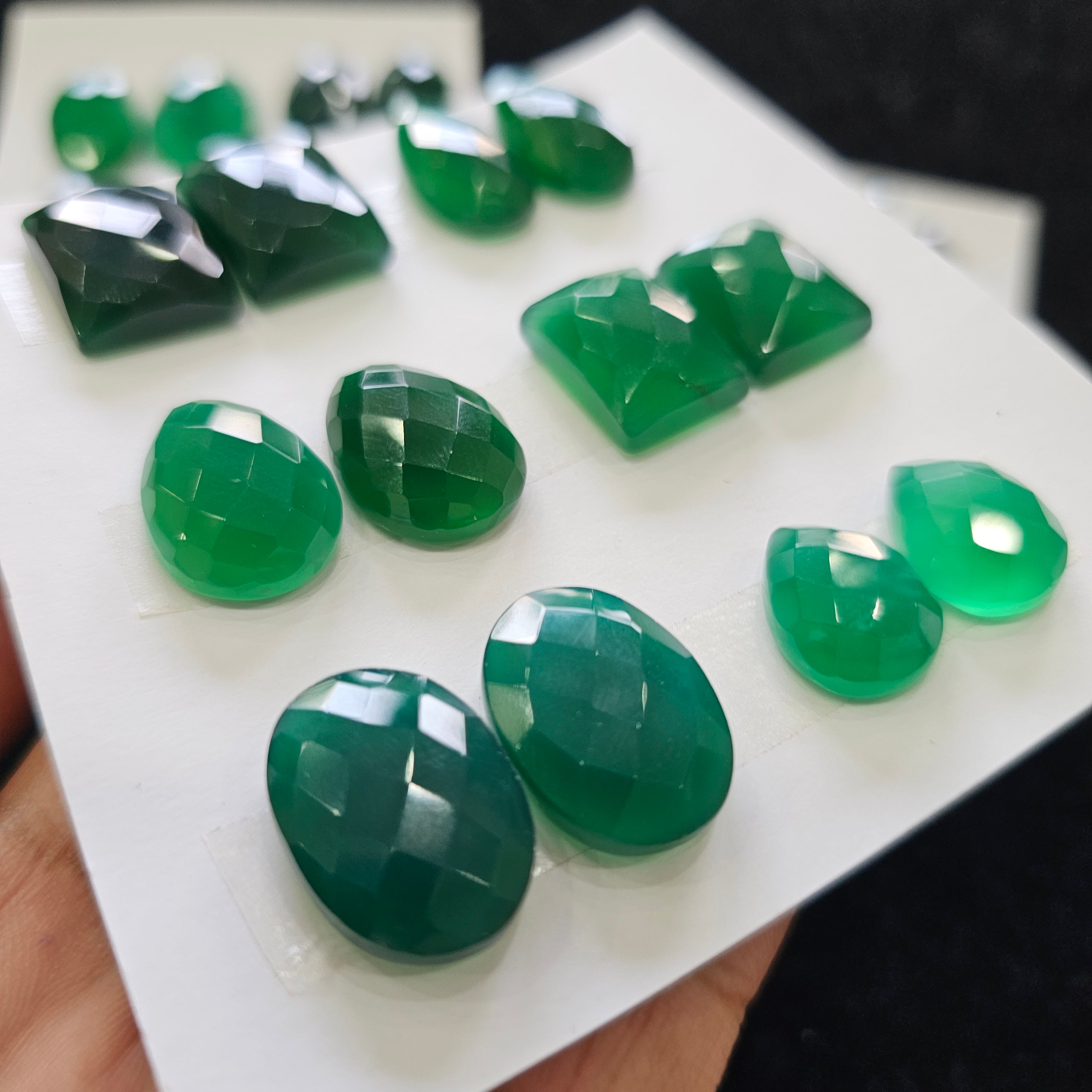 1 Card Natural Green Onyx Rosecut Gemstones  | Mix Shape, 16-30mm Size, - The LabradoriteKing