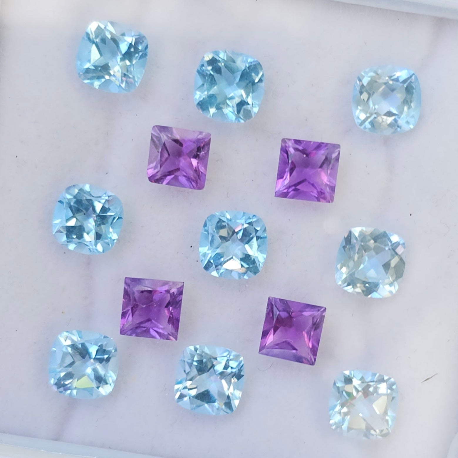 13 Pieces Natural Blue Topaz And Amethyst Faceted Gemstones Square Shape Size: 6mm to 7mm - The LabradoriteKing