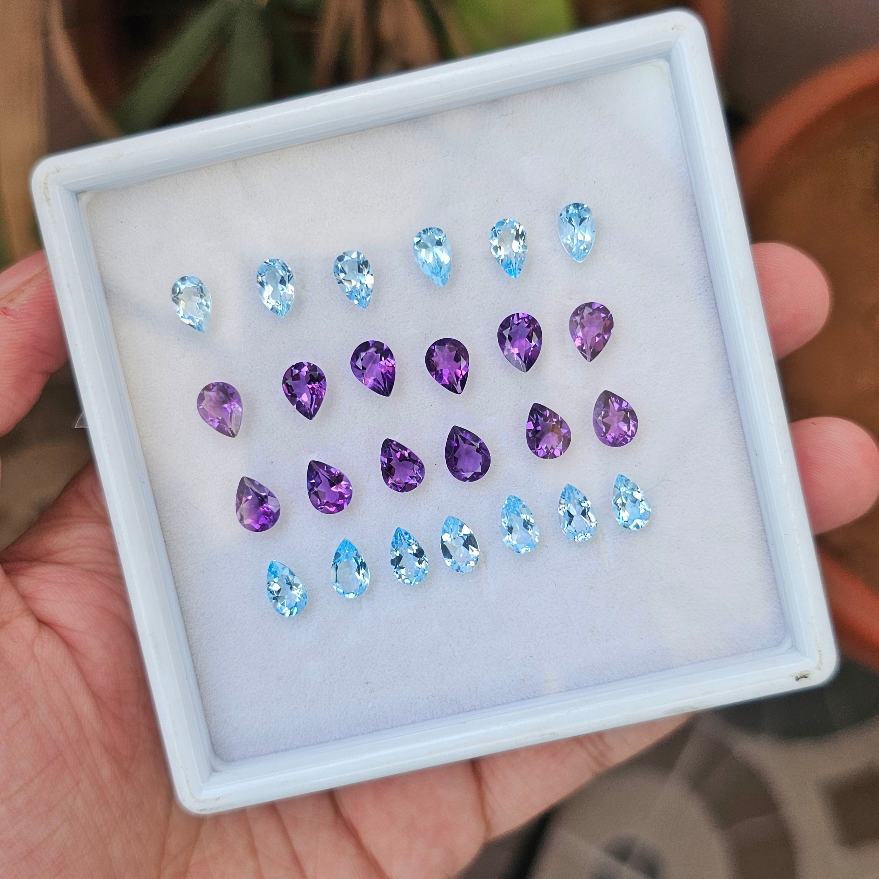 Amethyst and Blue Topaz Pear set | Calibrated 8x6mm - The LabradoriteKing