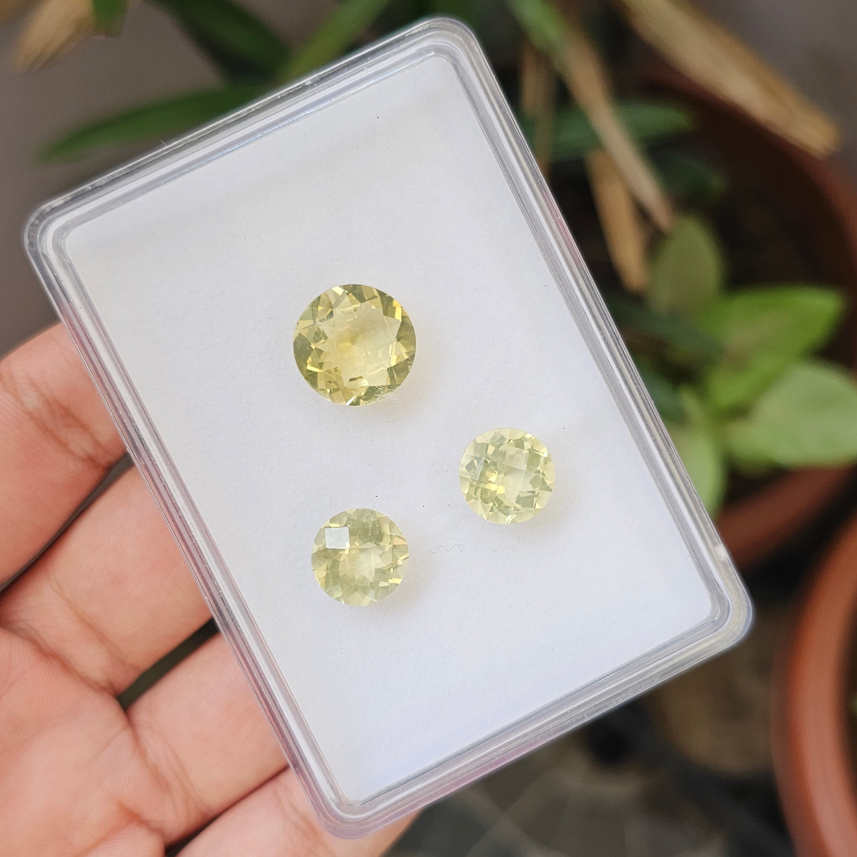 3 Pcs Natural Lemon Quatz Set Round Shape: 15-12mm - The LabradoriteKing