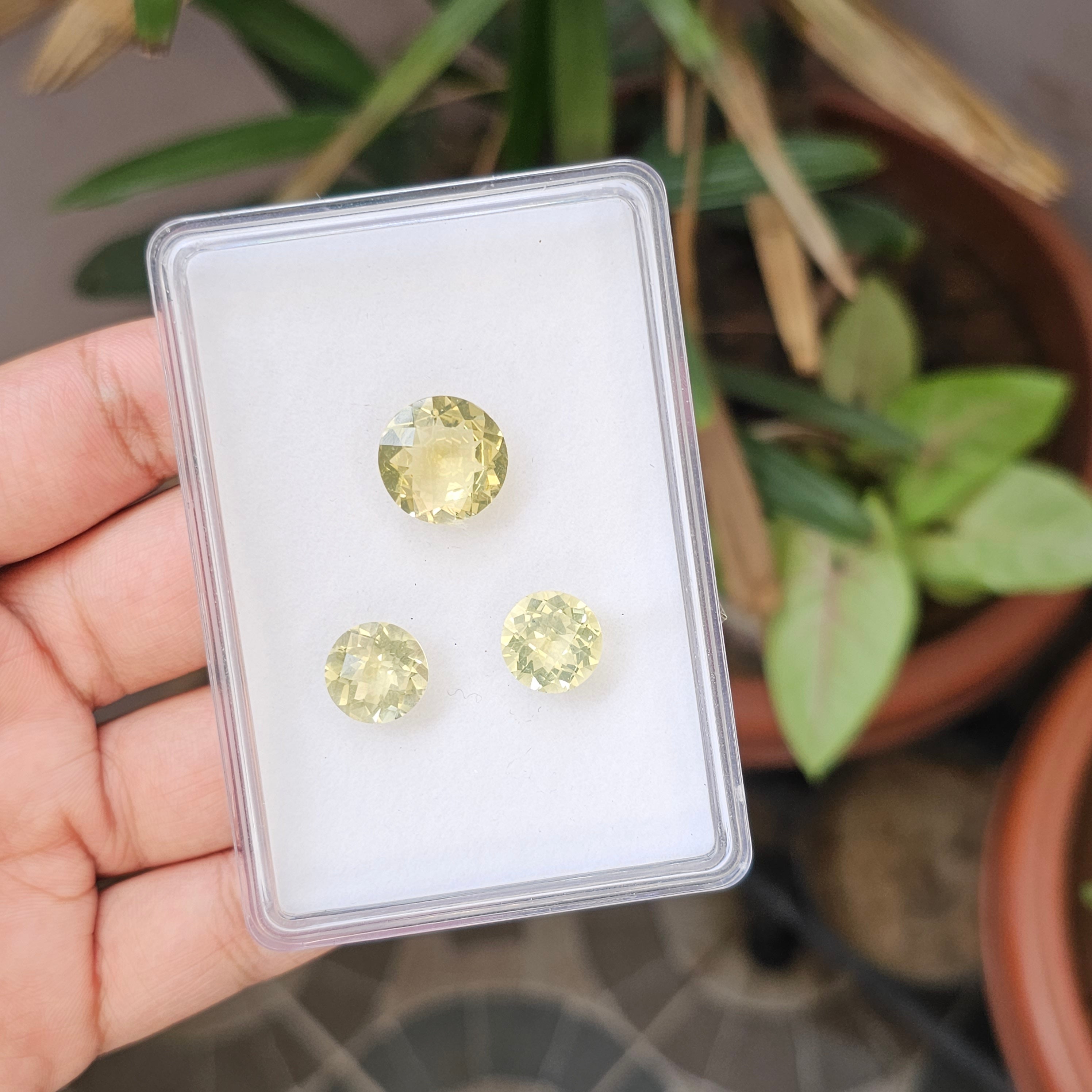 3 Pcs Natural Lemon Quatz Set Round Shape: 15-12mm - The LabradoriteKing