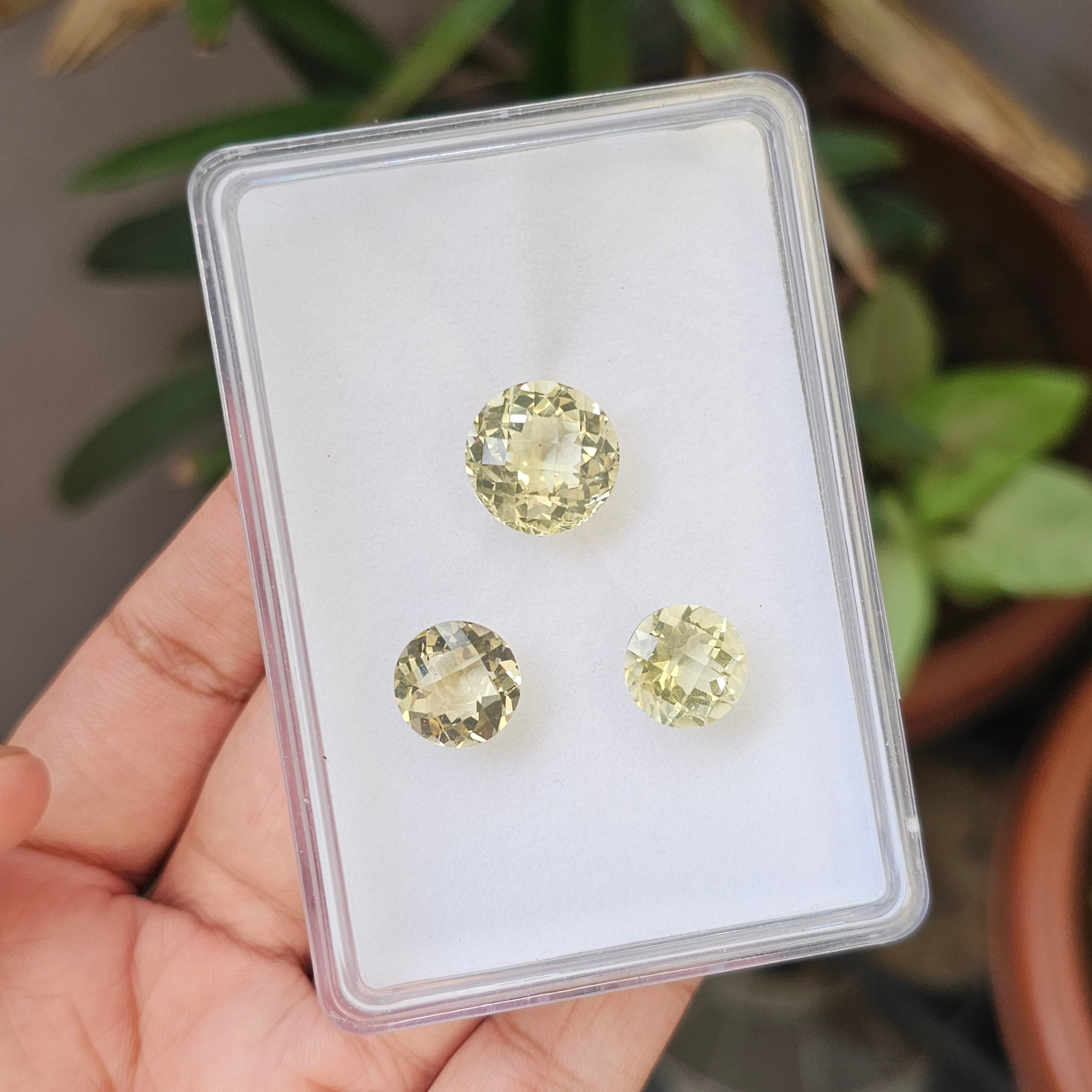 3 Pcs Natural Lemon Quatz Set Round Shape: 15-12mm - The LabradoriteKing