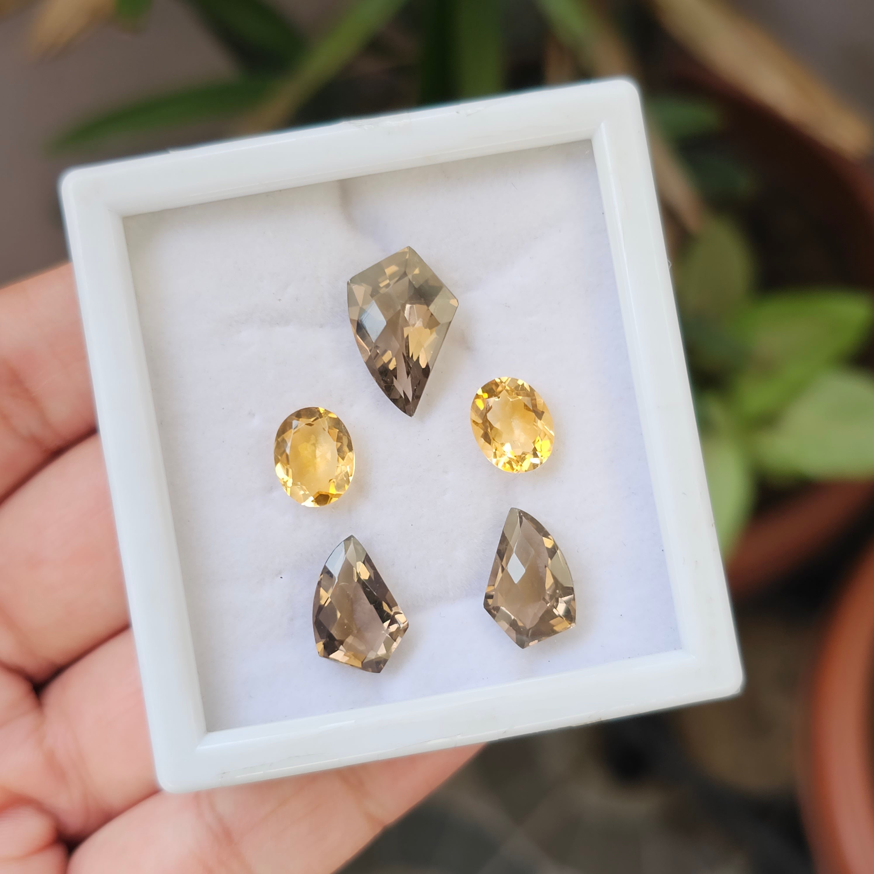 5 Pcs Natural Citrine And Smoky Quartz Set Mix Shape:17-10mm - The LabradoriteKing