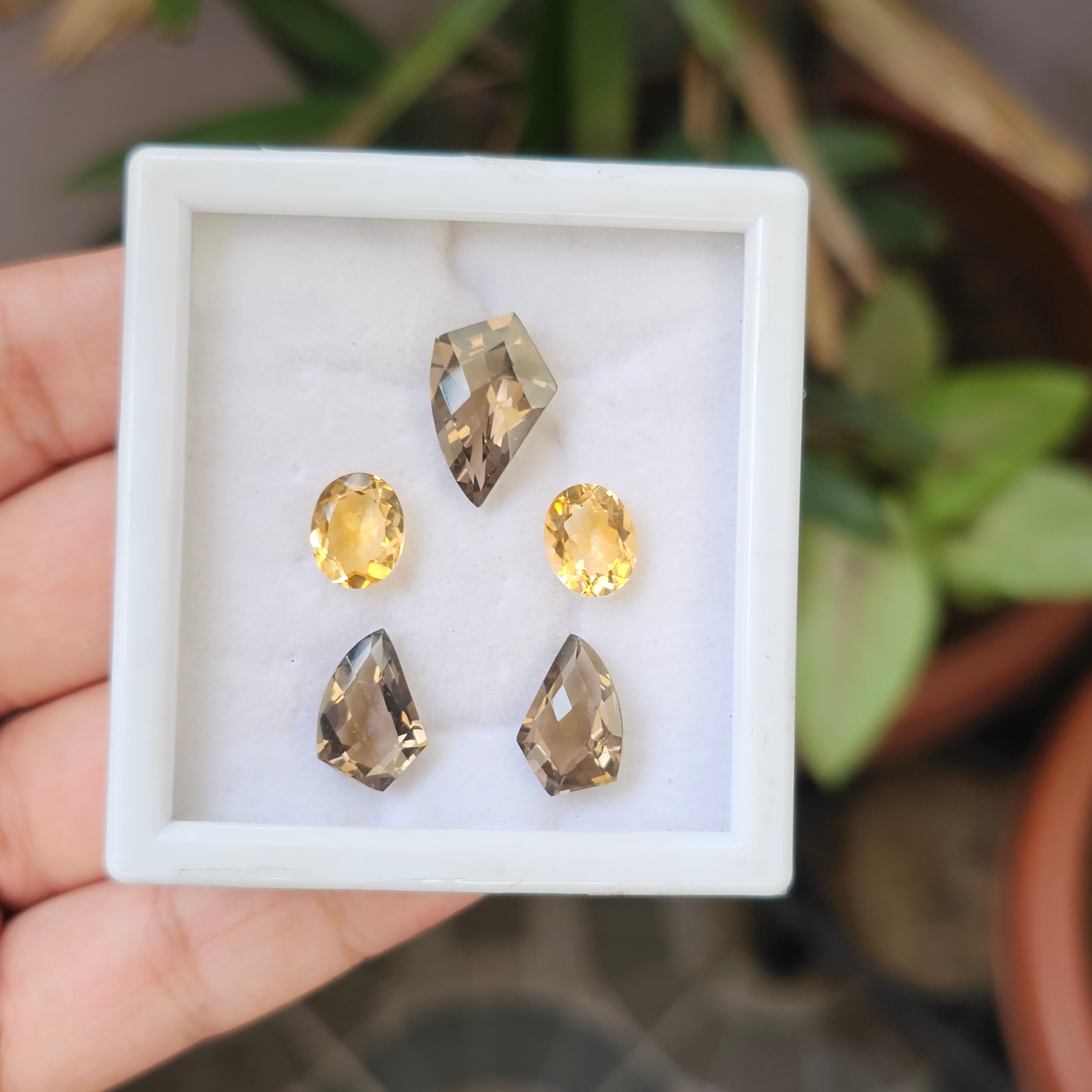 5 Pcs Natural Citrine And Smoky Quartz Set Mix Shape:17-10mm - The LabradoriteKing