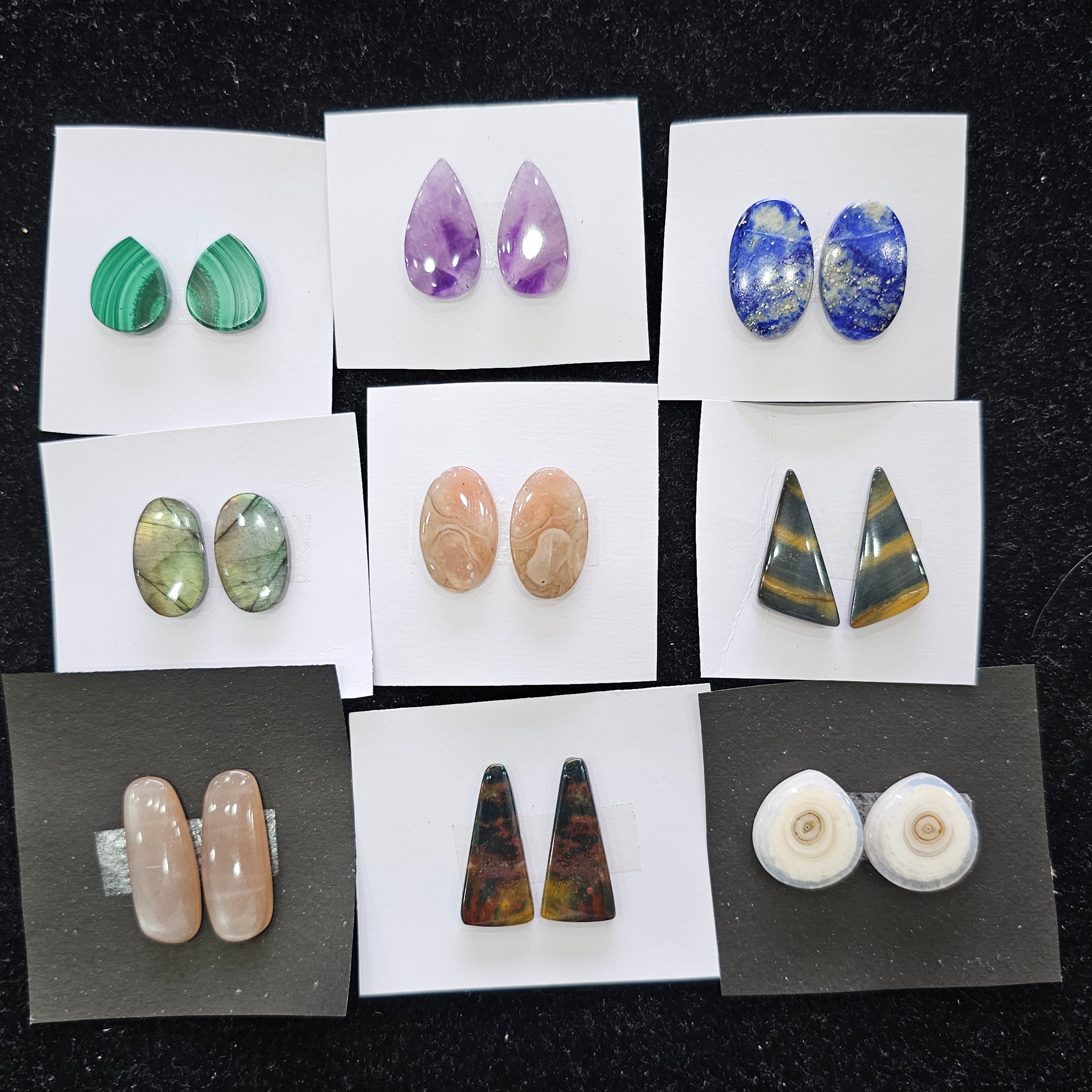 9 Pairs of Mix Gemstone Cabochons | 18-30mmmm - The LabradoriteKing