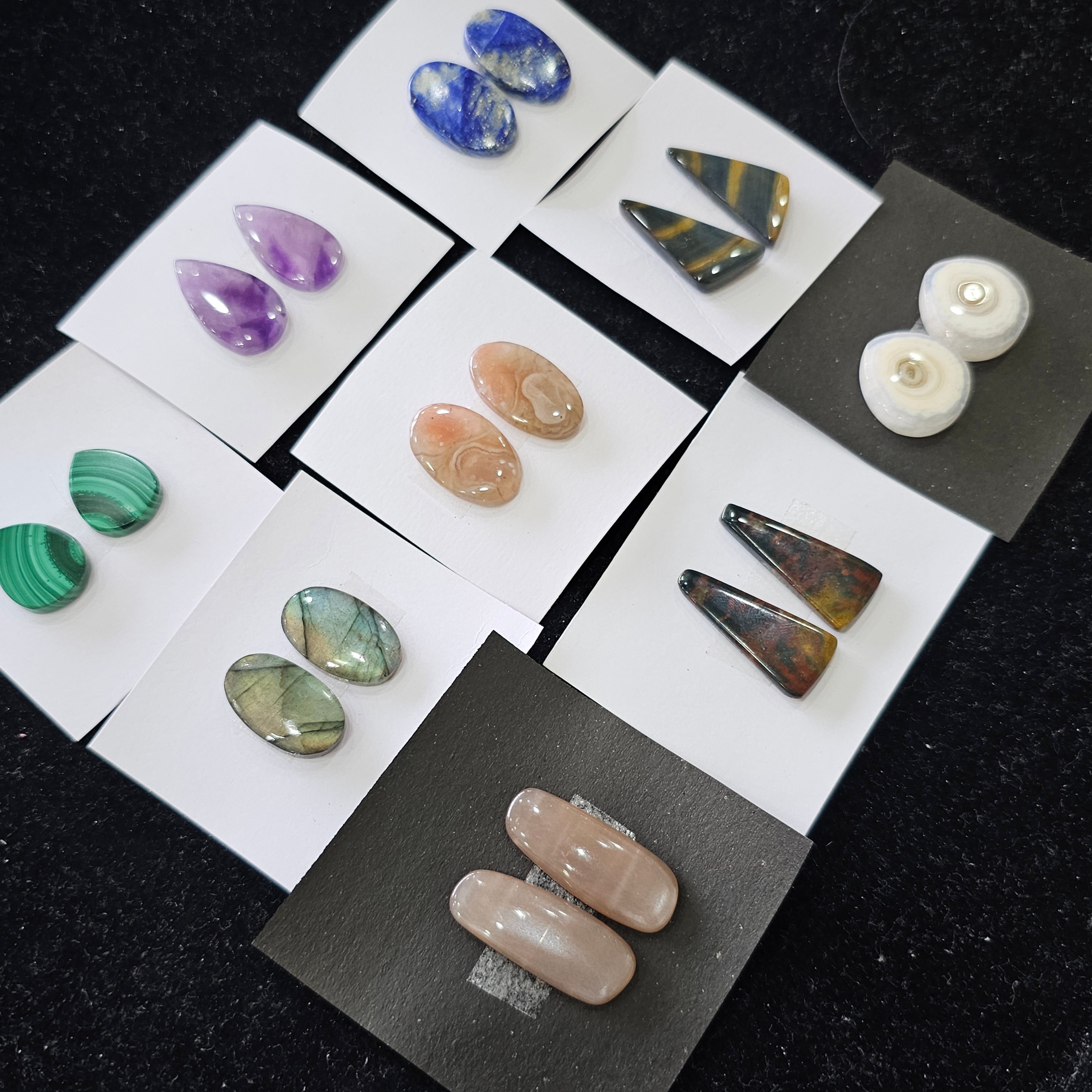 9 Pairs of Mix Gemstone Cabochons | 18-30mmmm - The LabradoriteKing