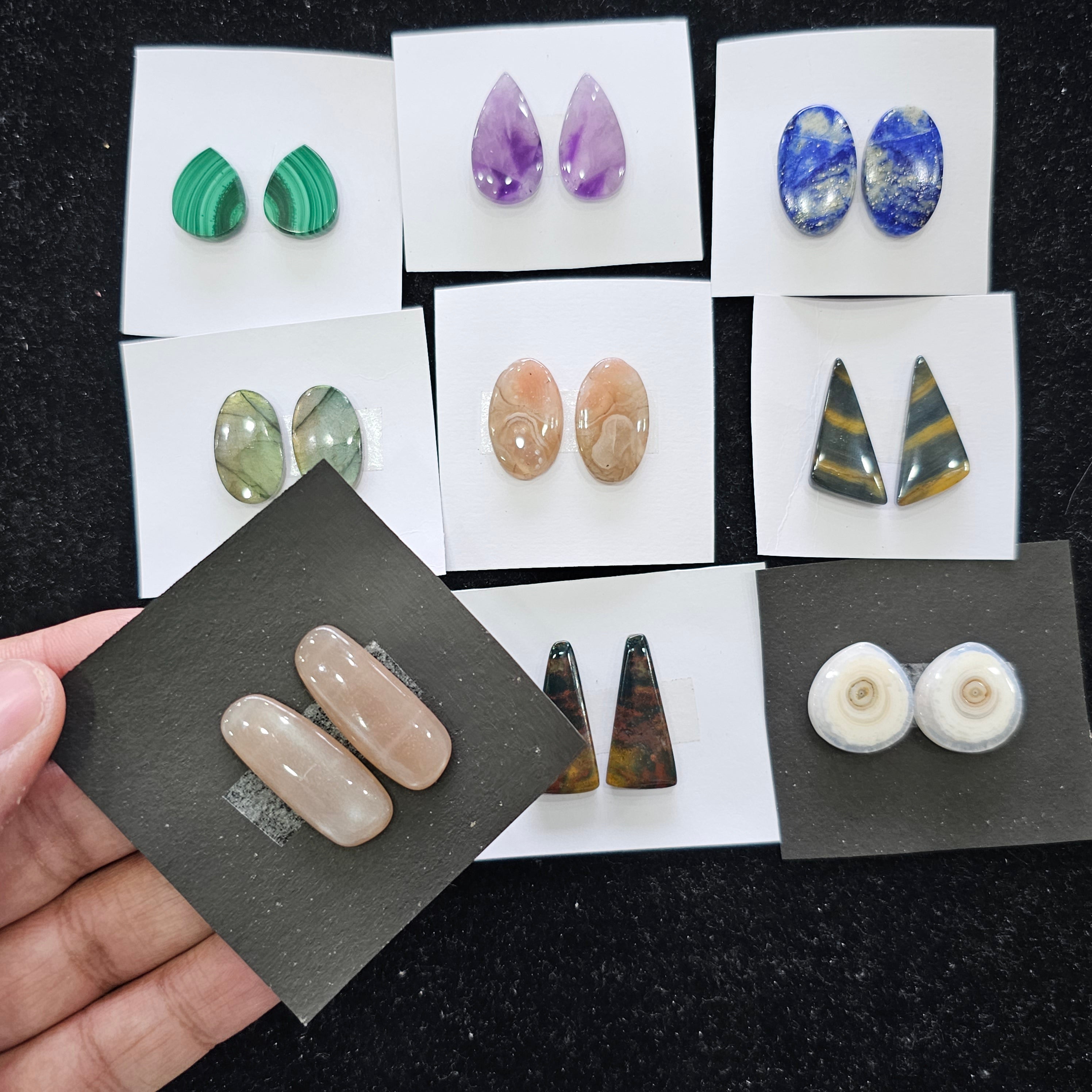 9 Pairs of Mix Gemstone Cabochons | 18-30mmmm - The LabradoriteKing