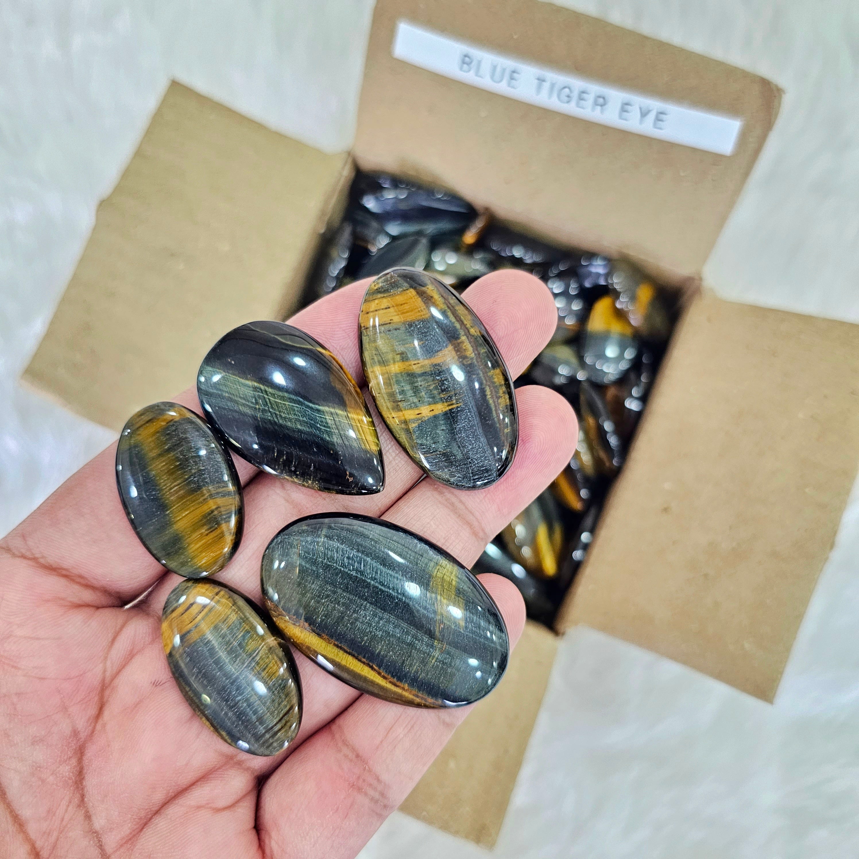 50 Pcs of Blue Tiger Cabochons | 20-50mm | Rare South African - The LabradoriteKing