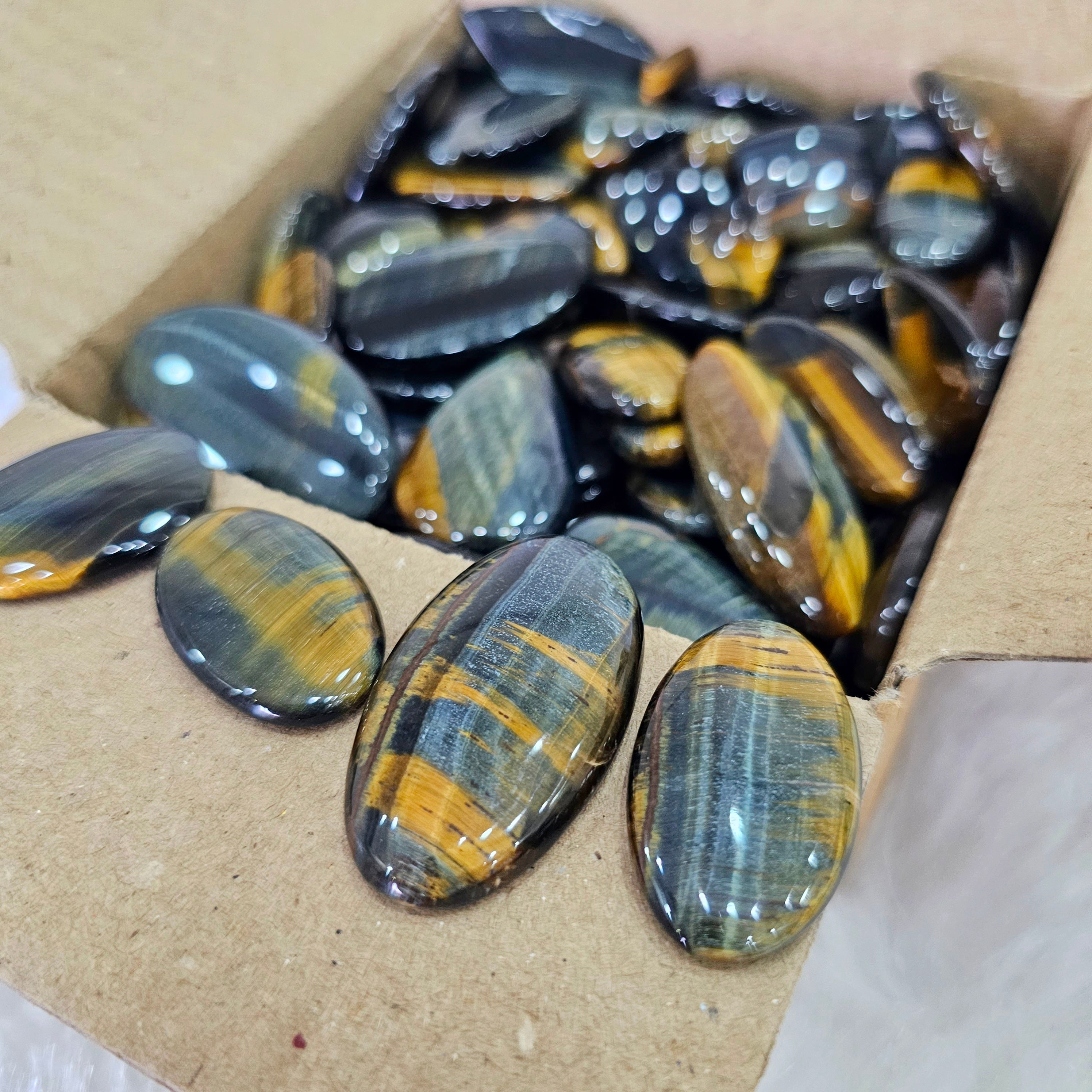 50 Pcs of Blue Tiger Cabochons | 20-50mm | Rare South African - The LabradoriteKing