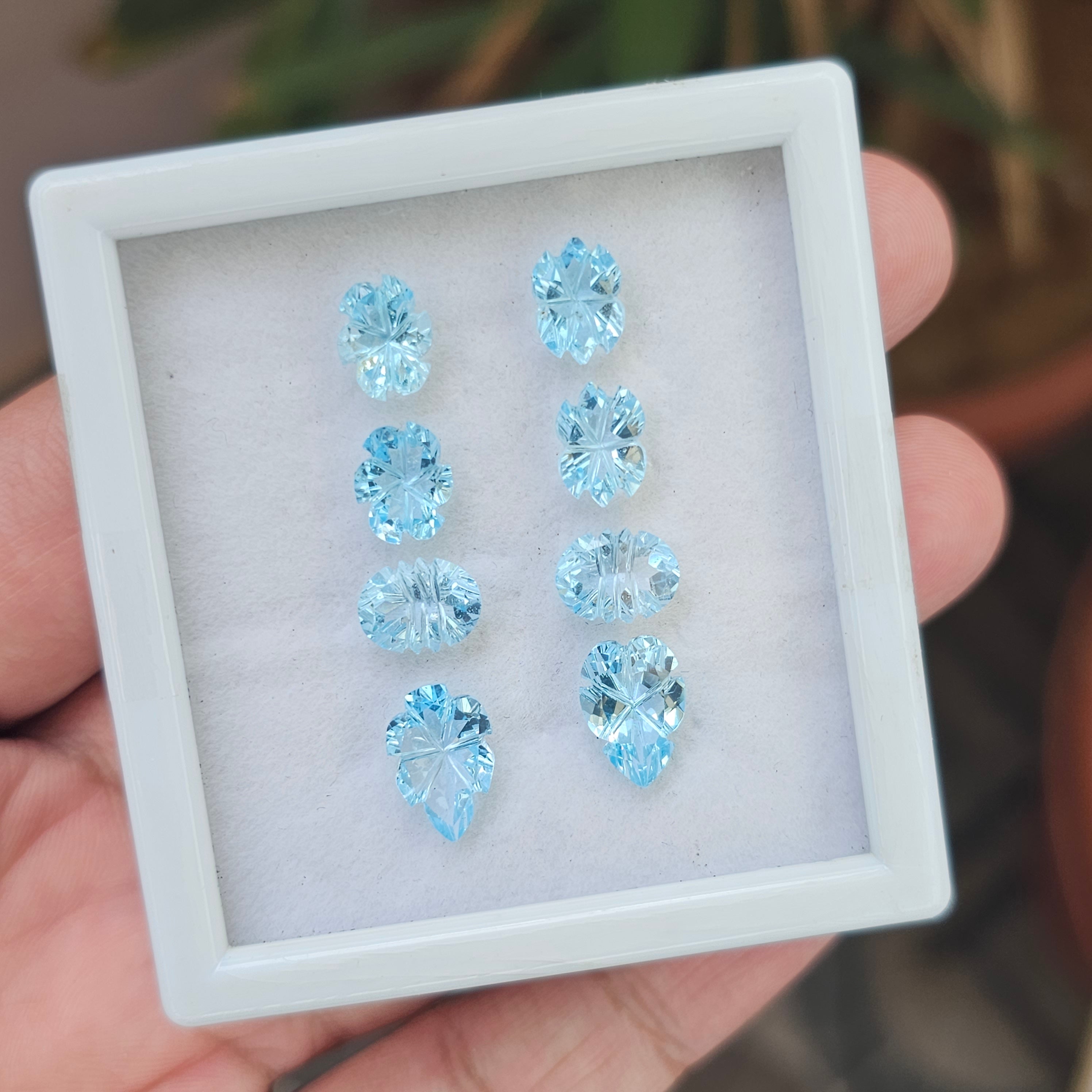8 Pcs Natural Blue Topaz Carved Gemstone  Earring Set Mix Shape: | Size: 9-11mm - The LabradoriteKing