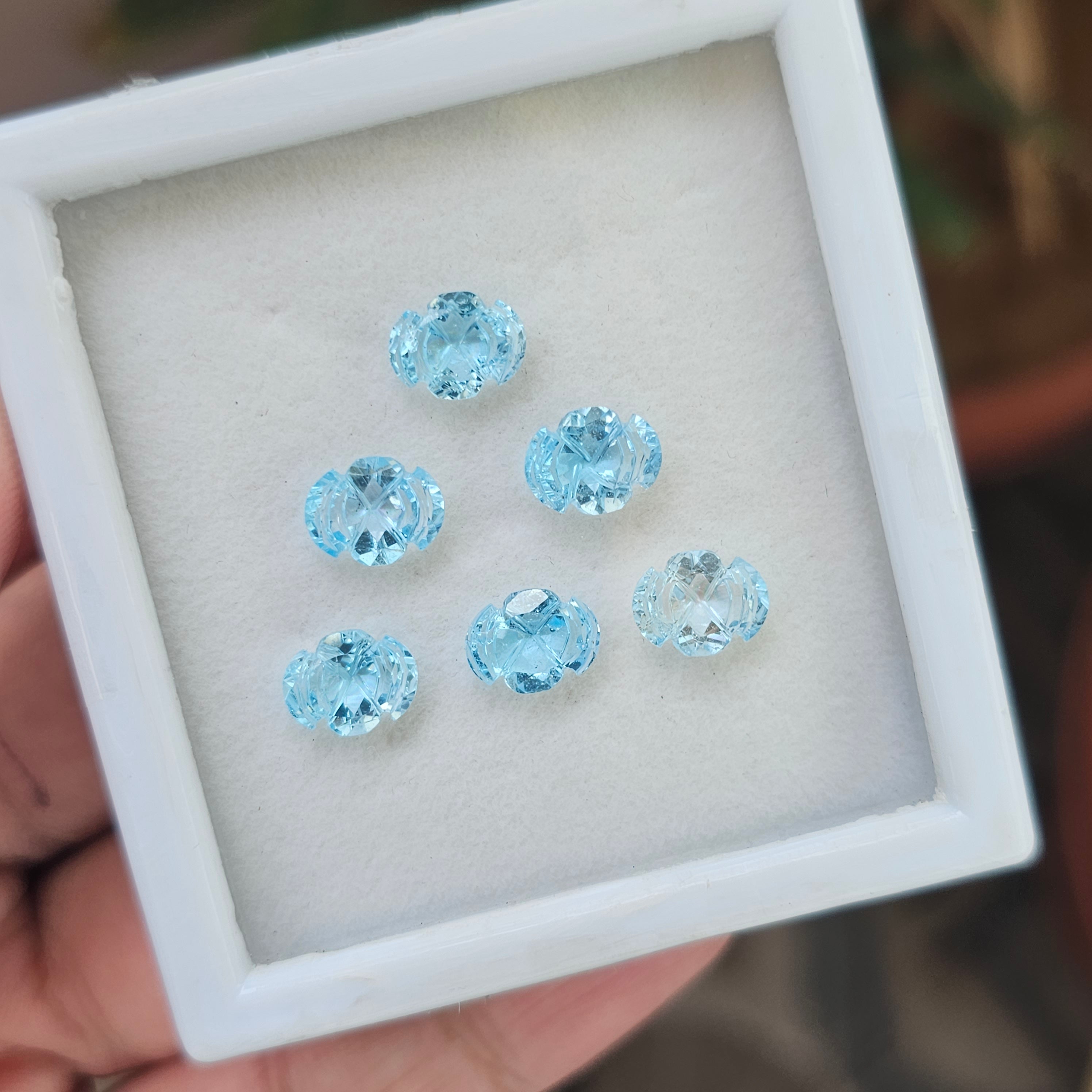 6 Pcs Natural Blue Topaz Carved Gemstone  Earring Set Oval Shape: | Size: 7-9mm - The LabradoriteKing