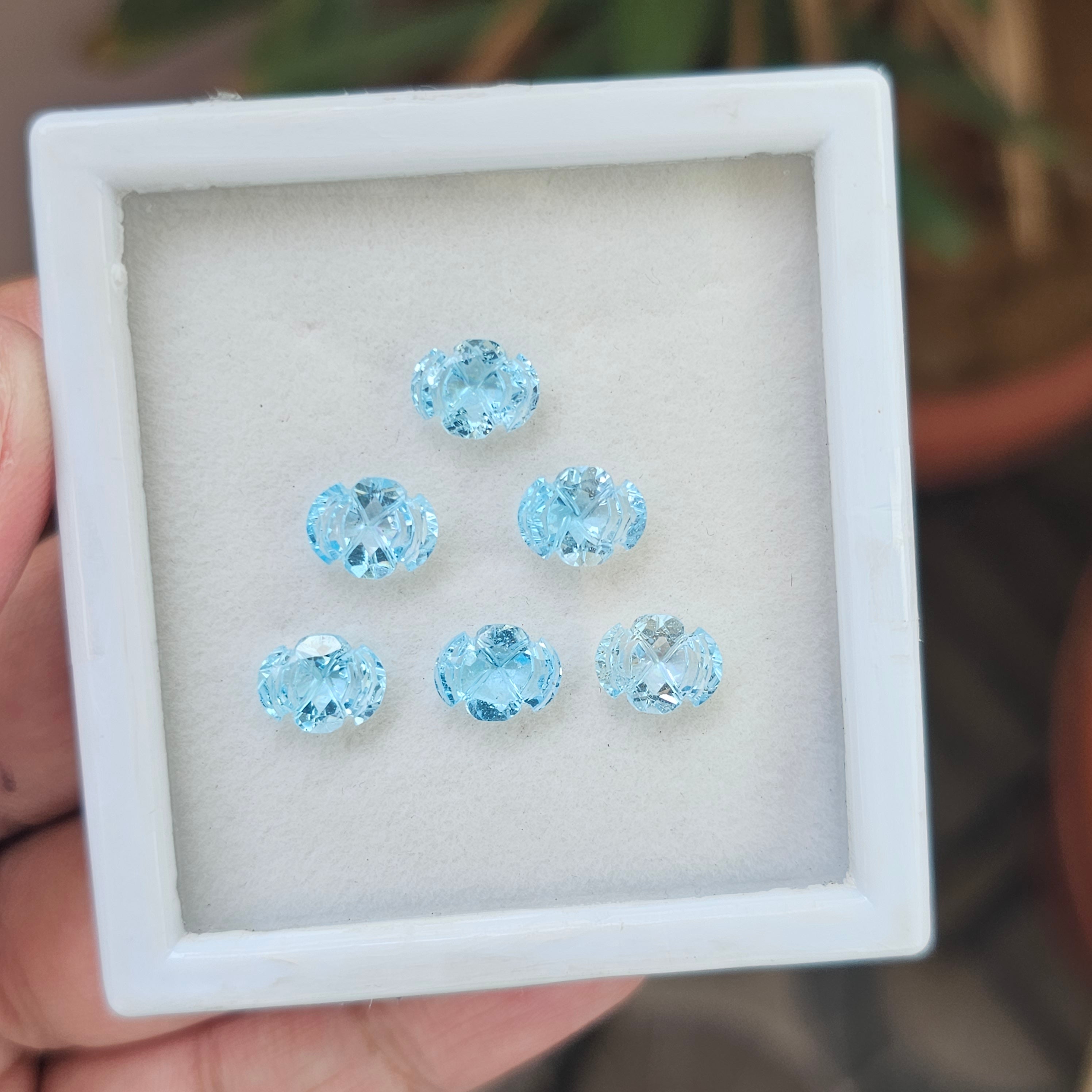 6 Pcs Natural Blue Topaz Carved Gemstone  Earring Set Oval Shape: | Size: 7-9mm - The LabradoriteKing