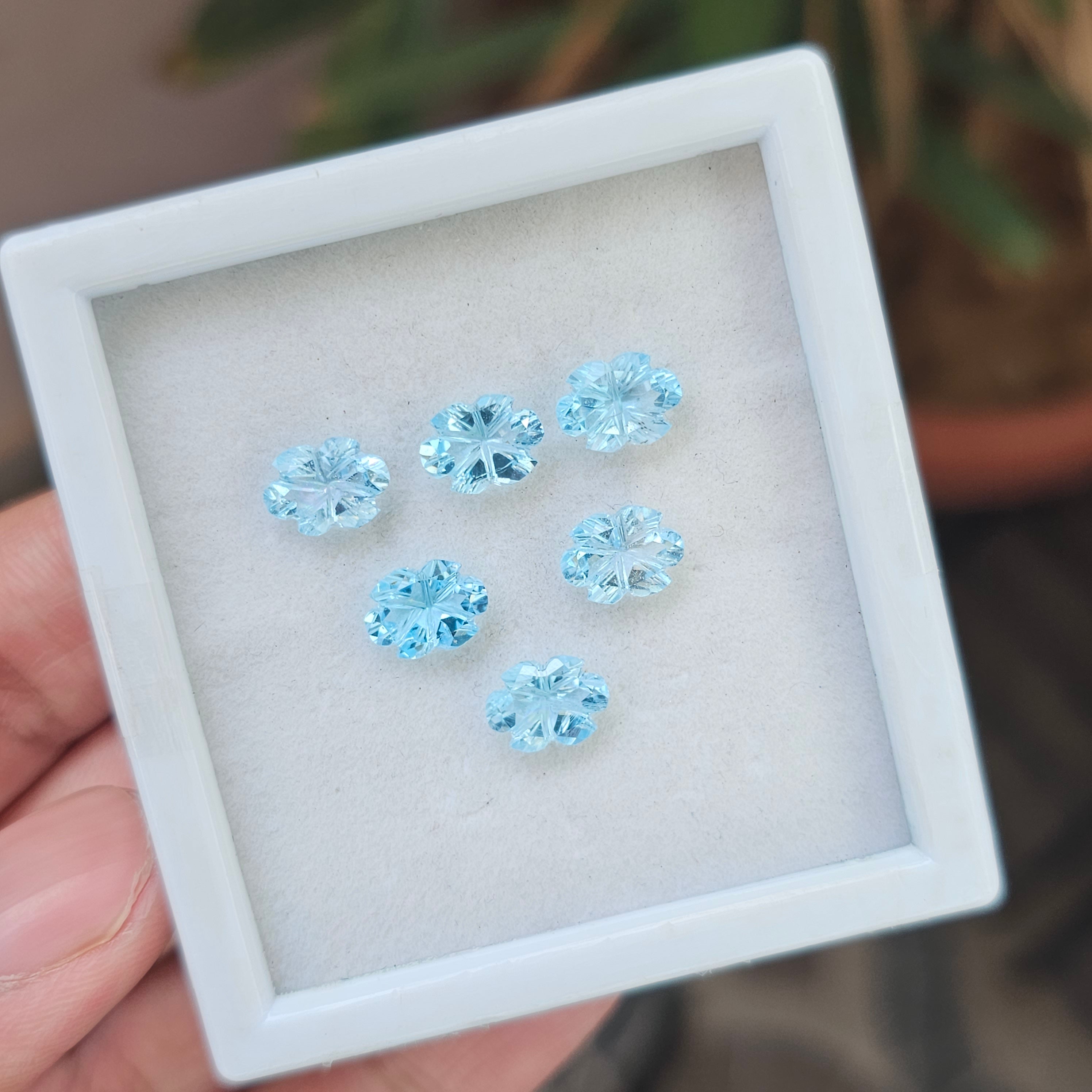 6 Pcs Natural Blue Topaz Carved Gemstone  Earring Set Oval Shape: | Size: 7-9mm - The LabradoriteKing