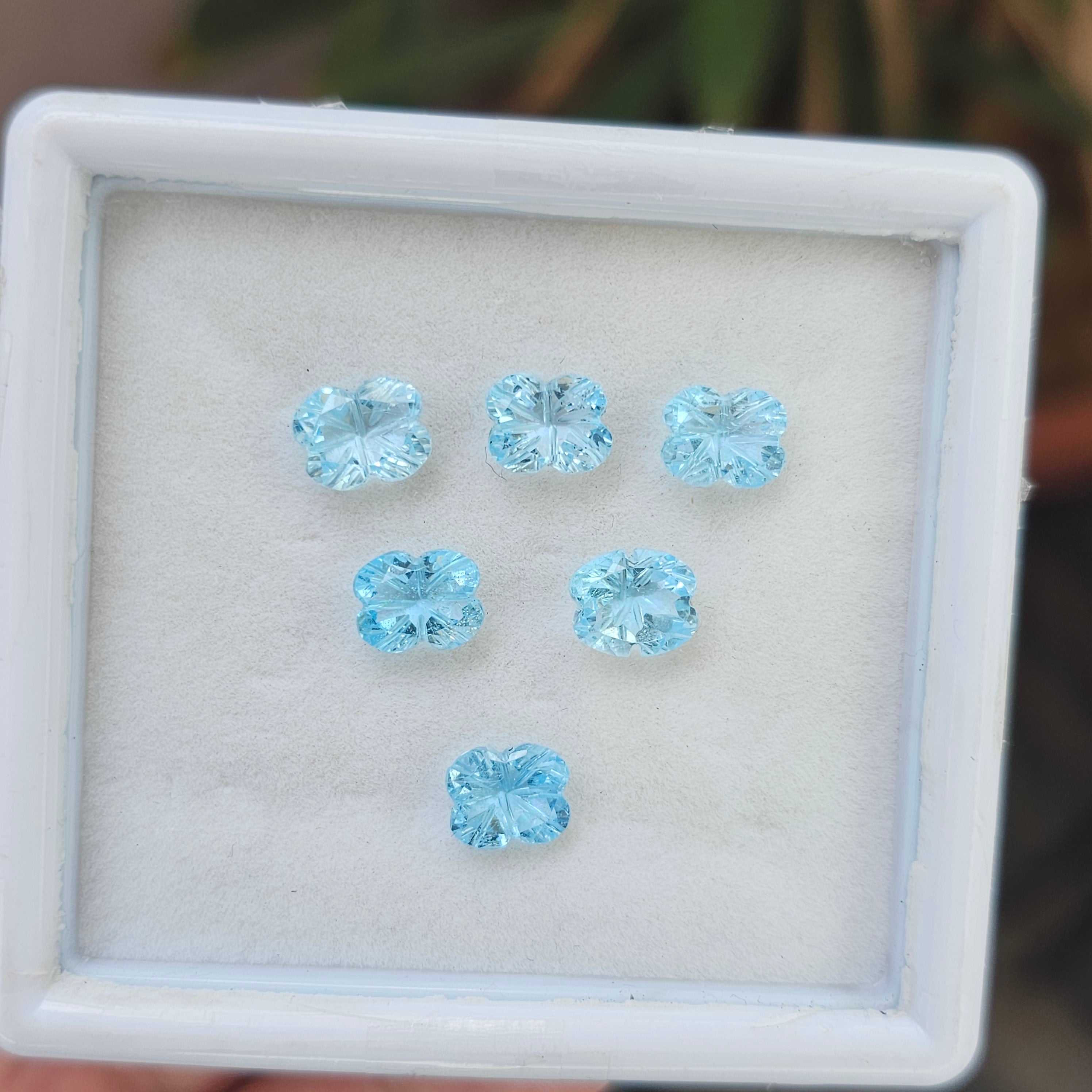 6 Pcs Natural Blue Topaz Carved Gemstone  Earring Set Oval Shape: | Size: 6-8mm - The LabradoriteKing