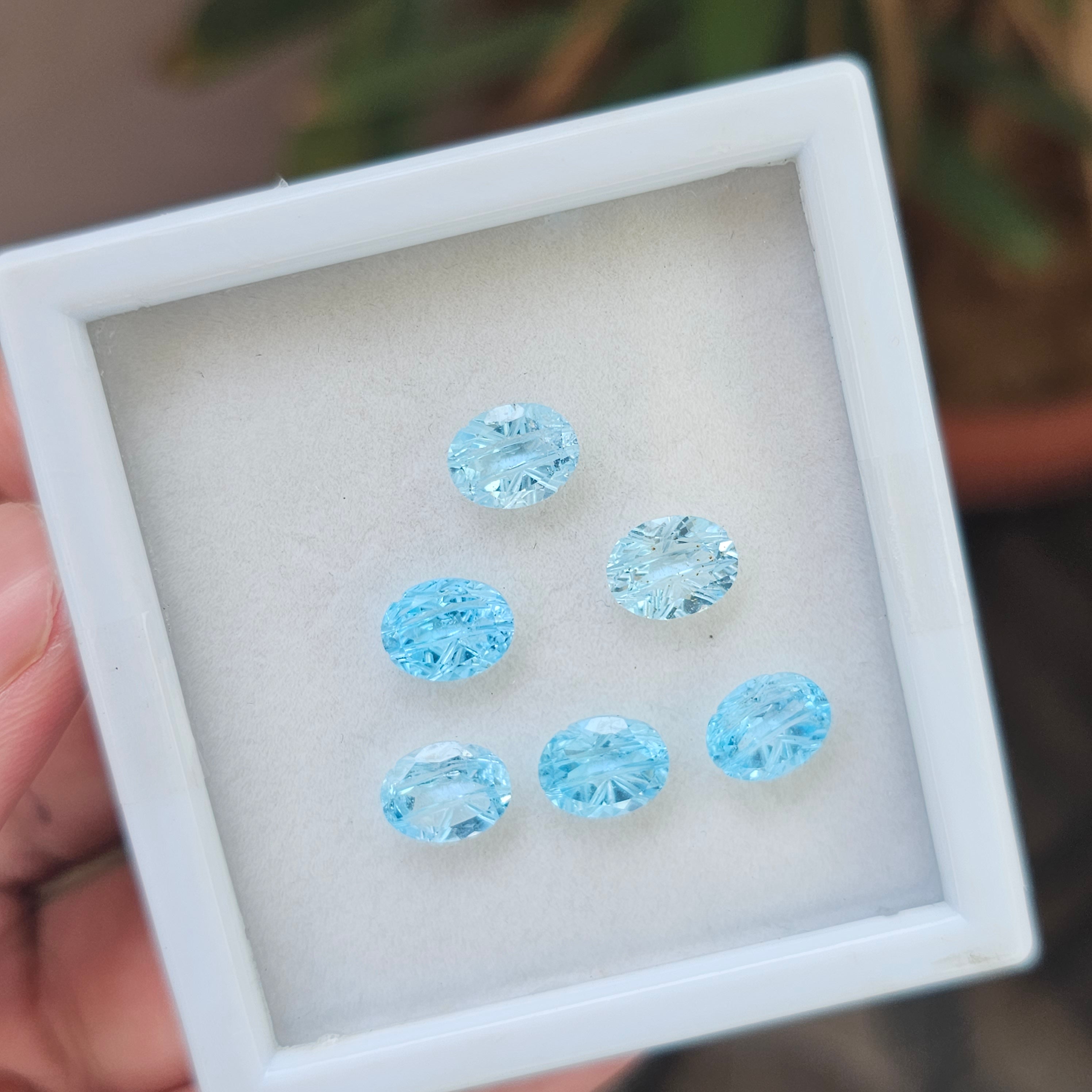 6 Pcs Natural Blue Topaz Carved Gemstone  Earring Set Oval Shape: | Size: 7-9mm - The LabradoriteKing