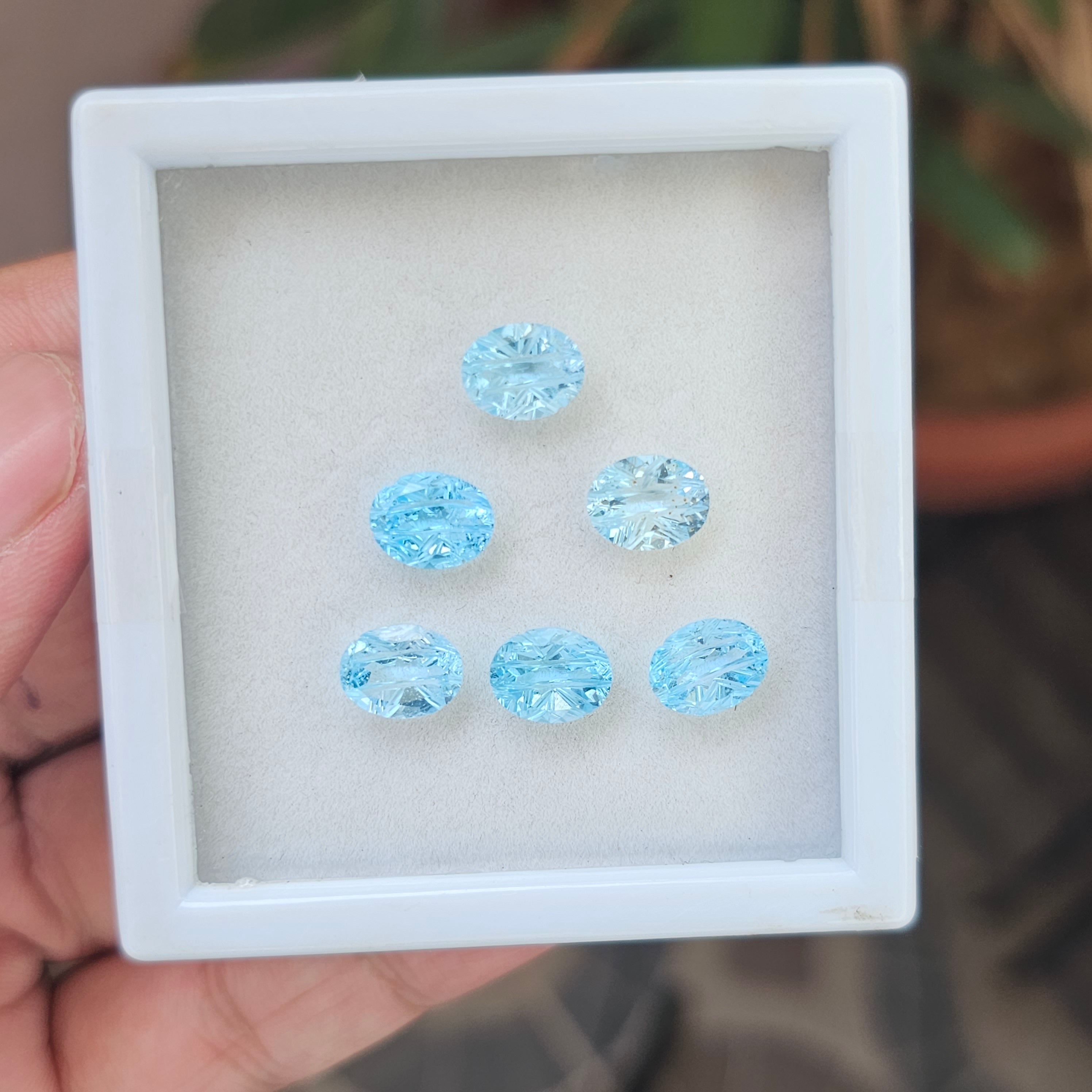 6 Pcs Natural Blue Topaz Carved Gemstone  Earring Set Oval Shape: | Size: 7-9mm - The LabradoriteKing