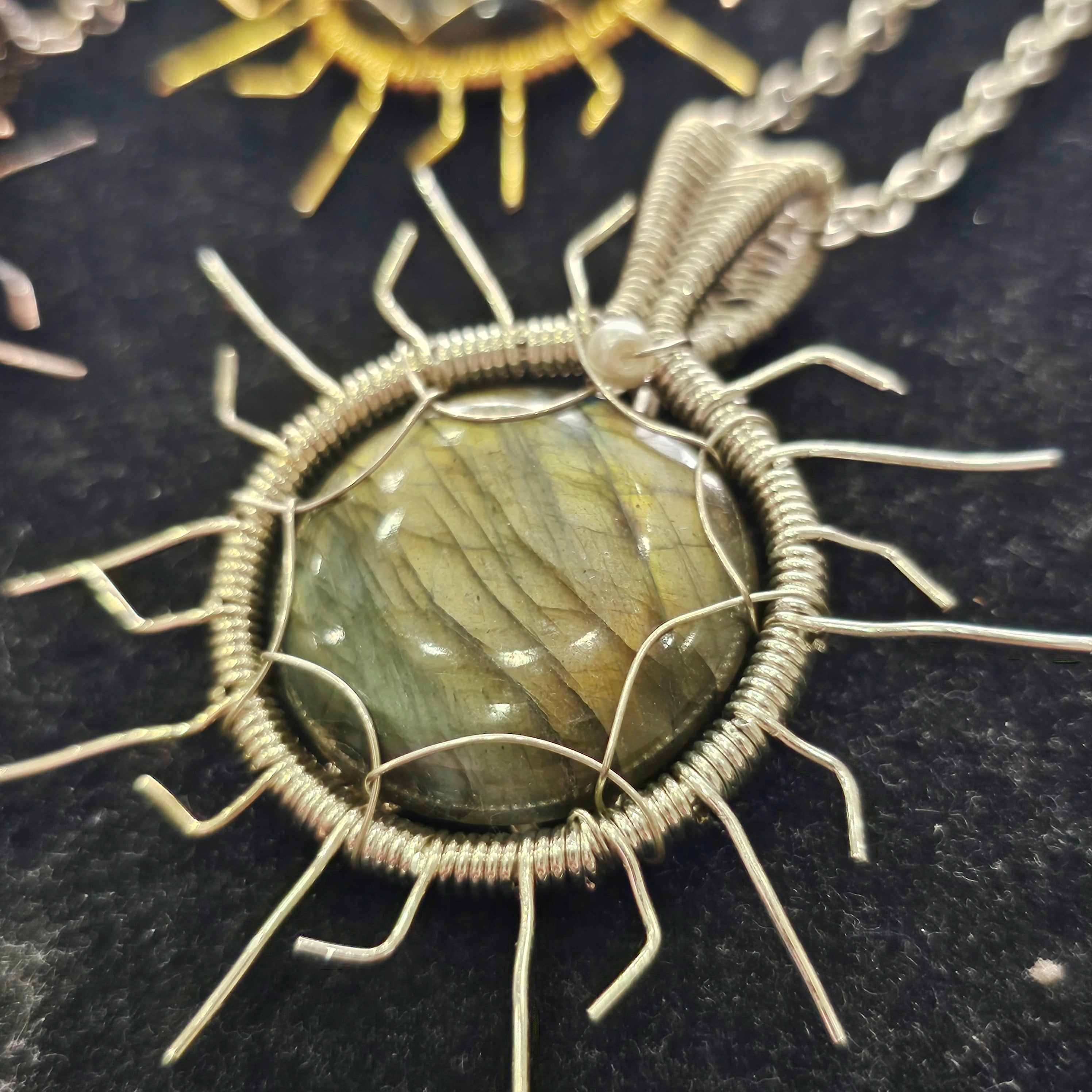 3 Pcs Of Sunburst Labradorite Pendant | Yellow, Rose, White Wirewrapped - The LabradoriteKing