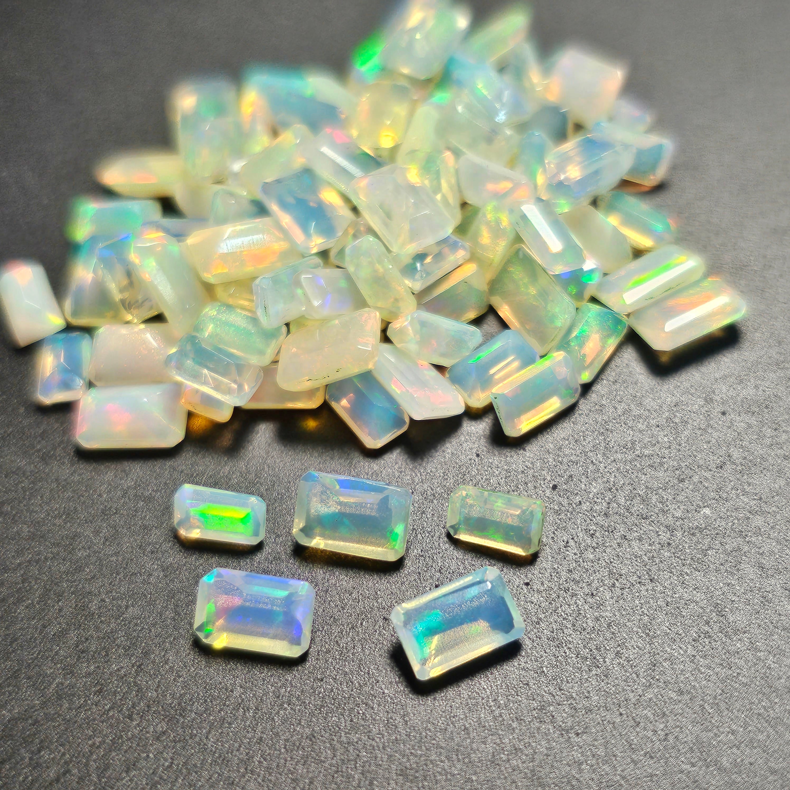 10 Pcs Emerald Cut Opals | 5-6mm | Facted Ethiopian Opals - The LabradoriteKing