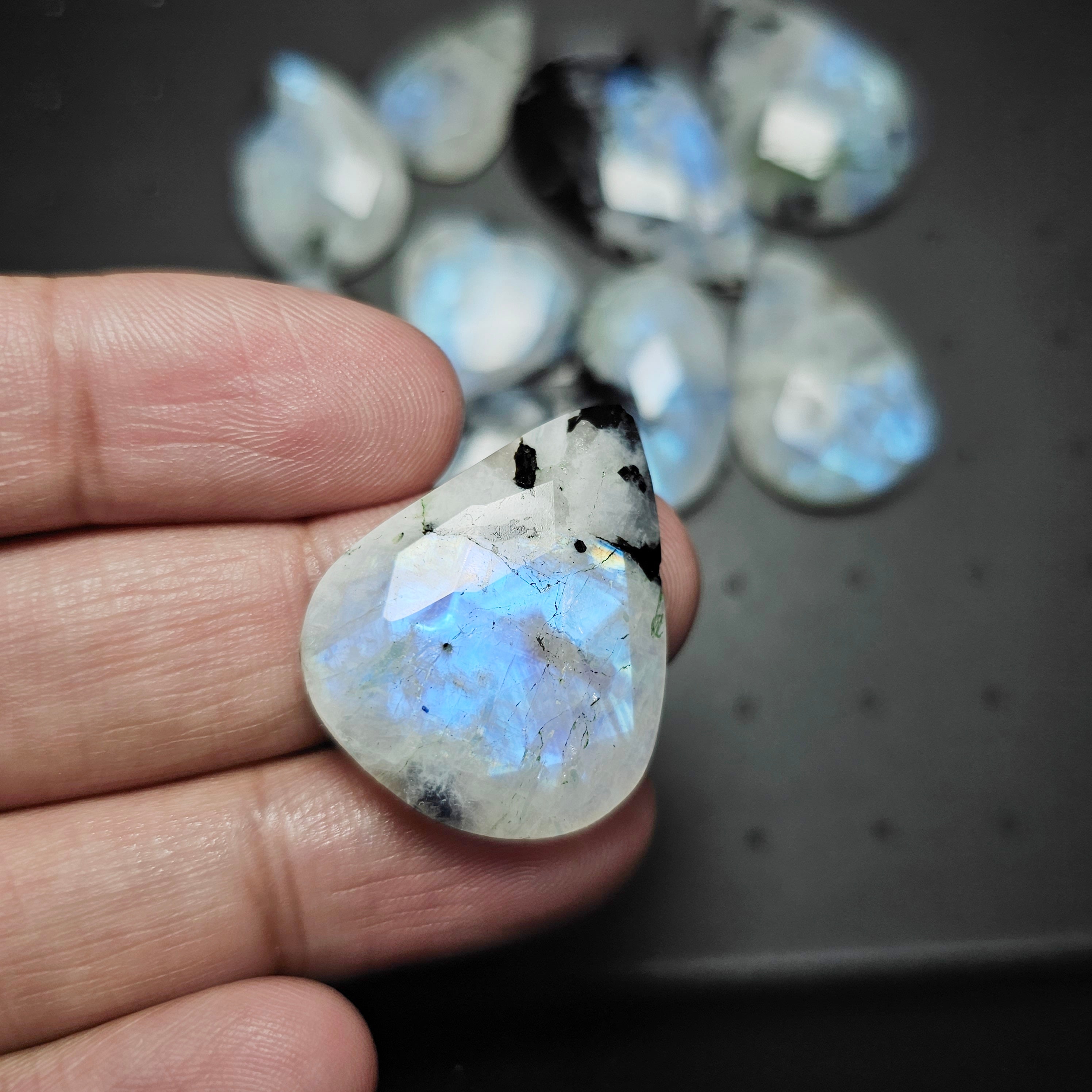 15 Pcs Rosecut Moonstone With Black Tourmaline | 25-40mm - The LabradoriteKing