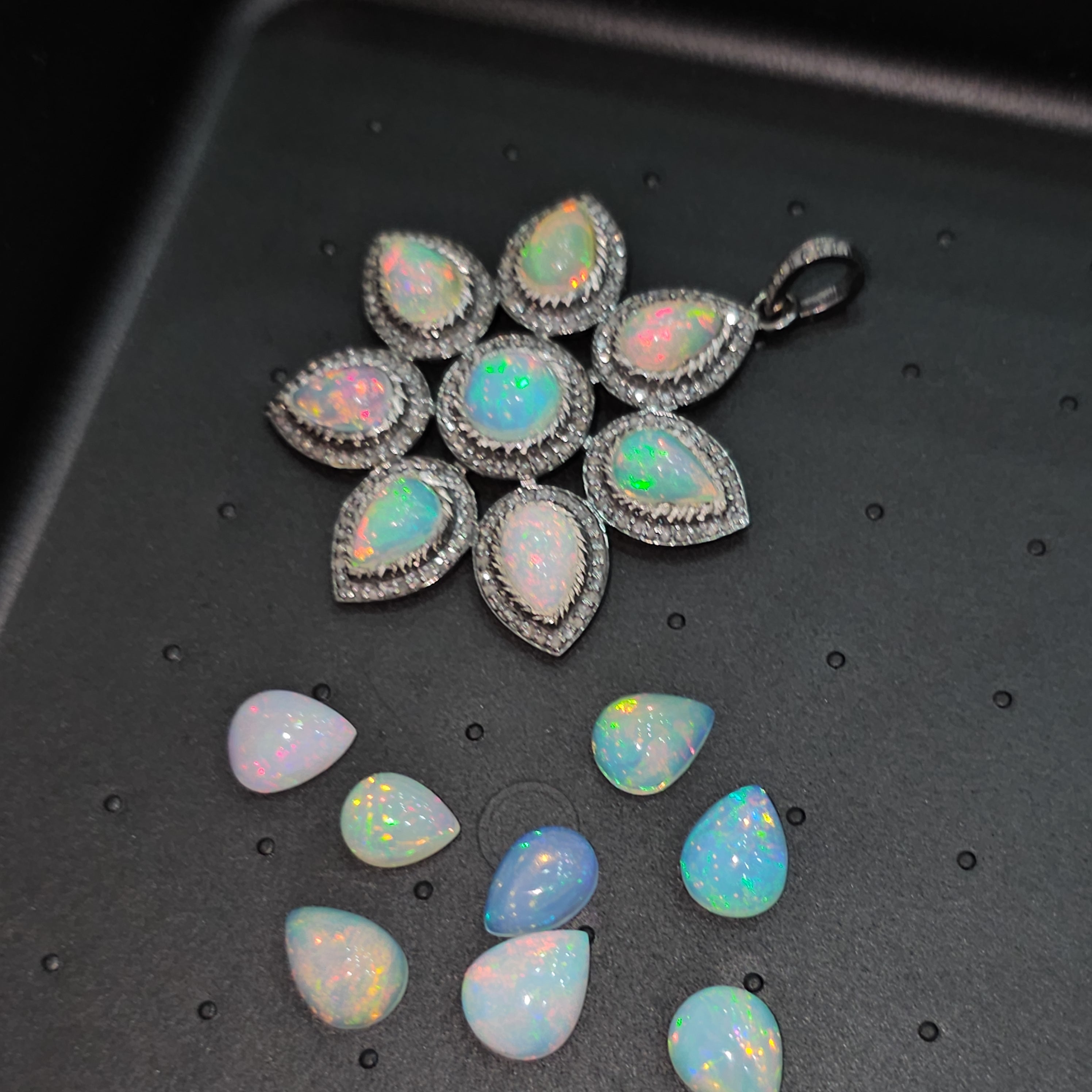 Natural Opal Pendant set on Oxidised Sterling Silver with Moissanites - The LabradoriteKing