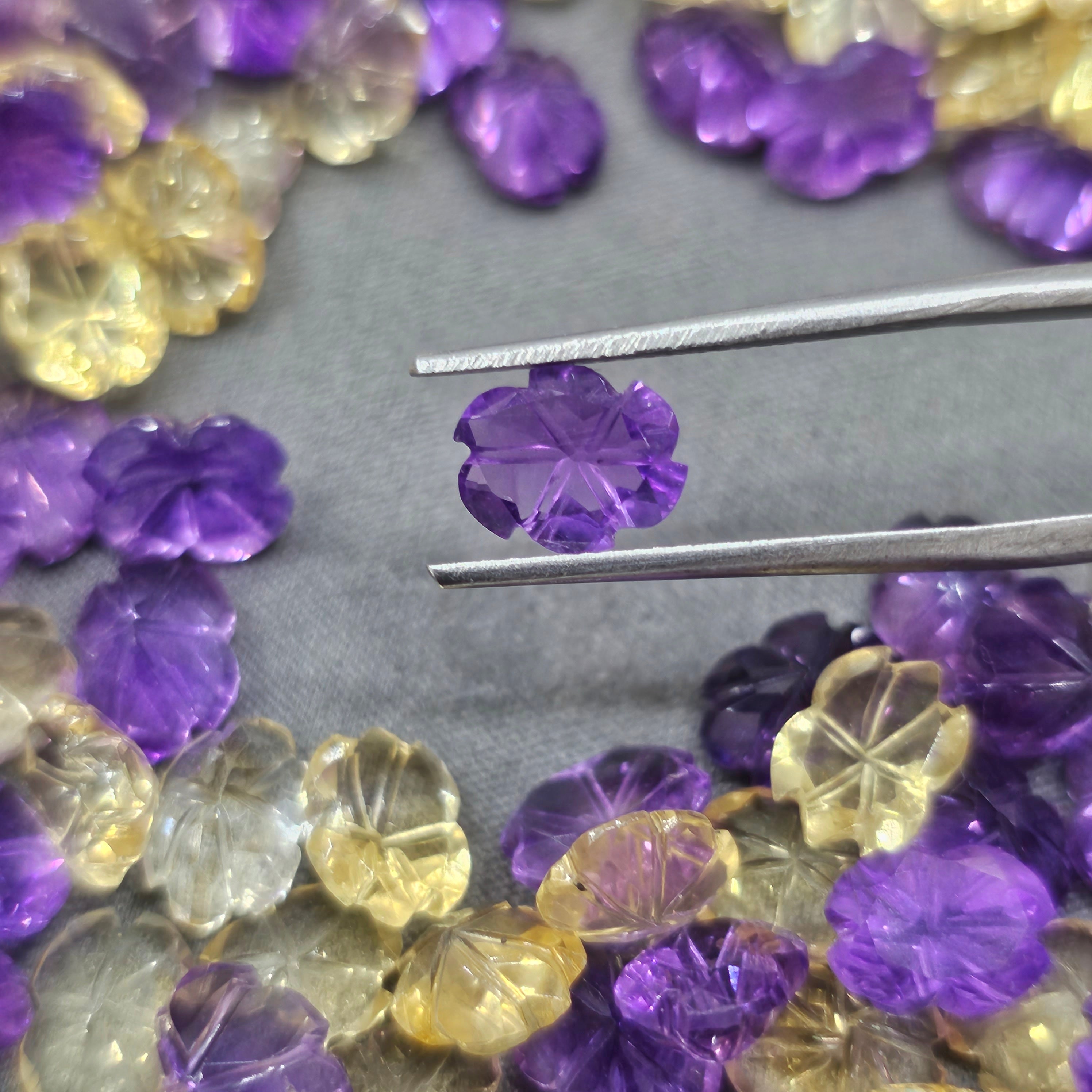12 Pcs of Amethyst and Citrine carved | 9mm - The LabradoriteKing
