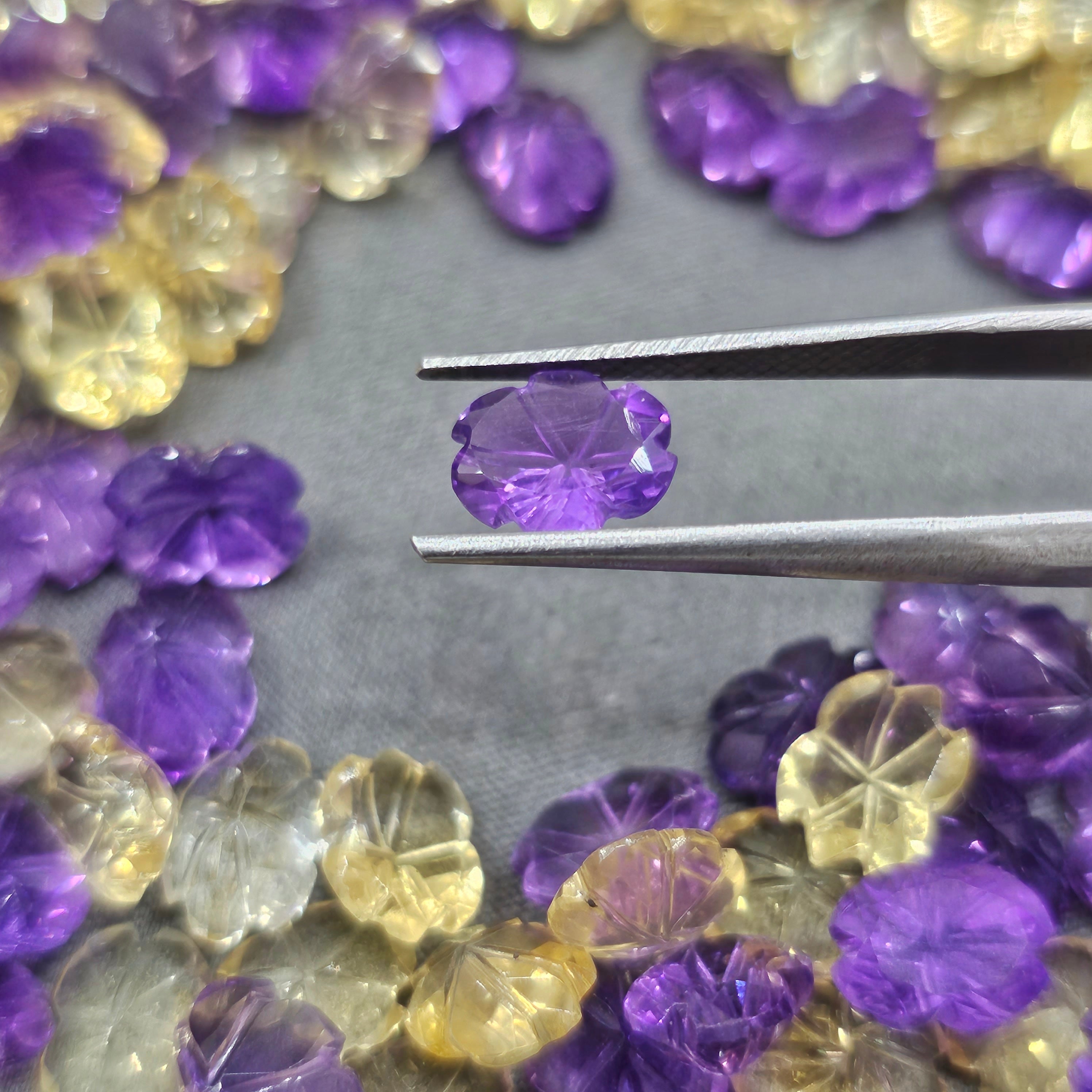 12 Pcs of Amethyst and Citrine carved | 9mm - The LabradoriteKing