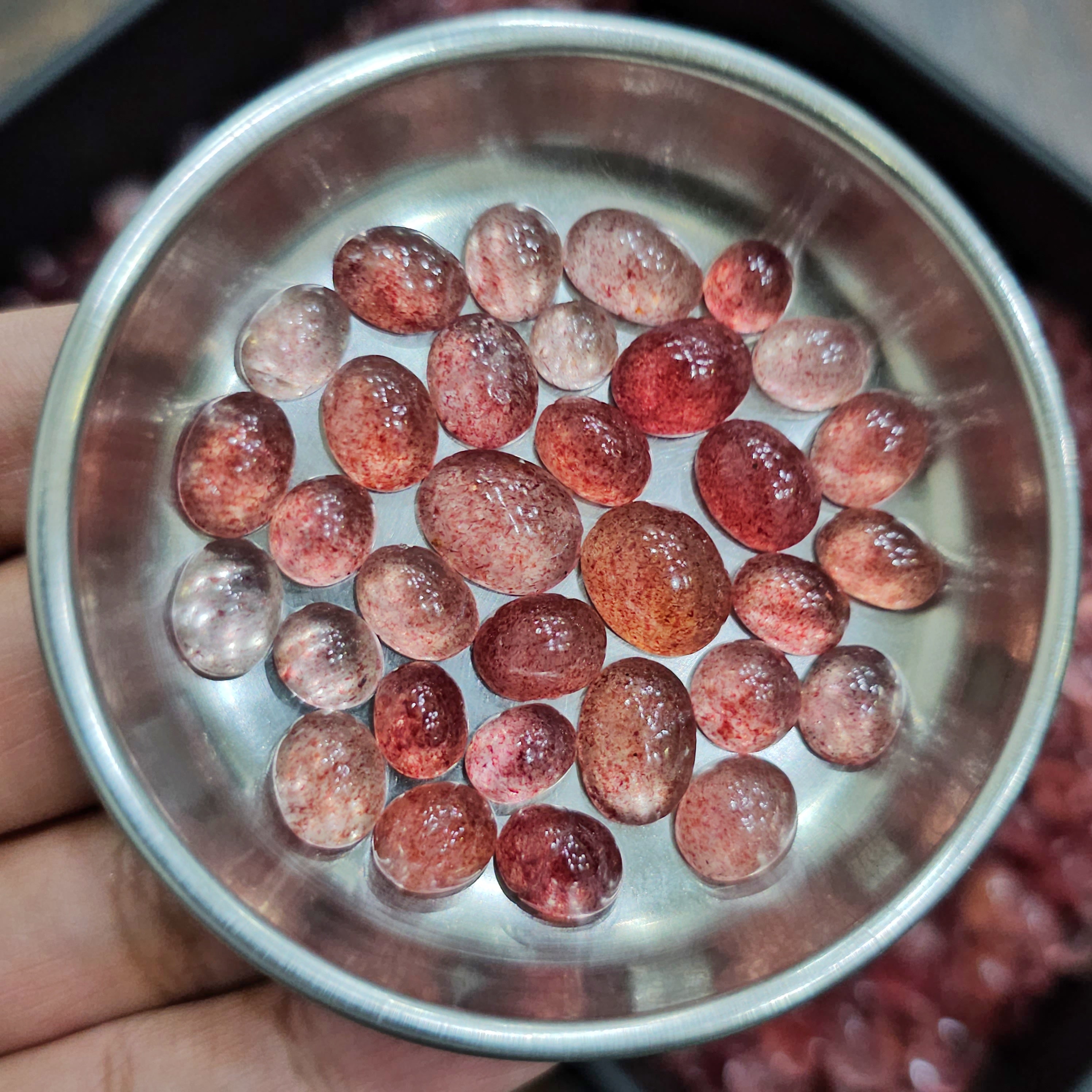 20 Pcs of Strawberry Quartz Cabochons | 8-12mm sizes - The LabradoriteKing