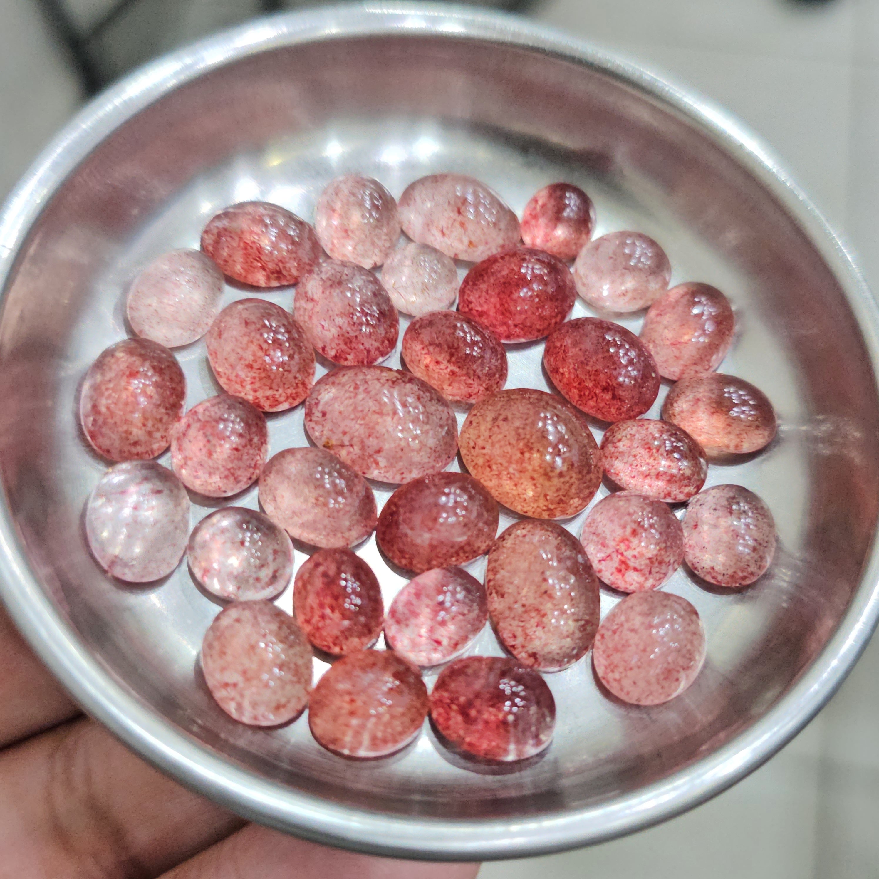 20 Pcs of Strawberry Quartz Cabochons | 8-12mm sizes - The LabradoriteKing