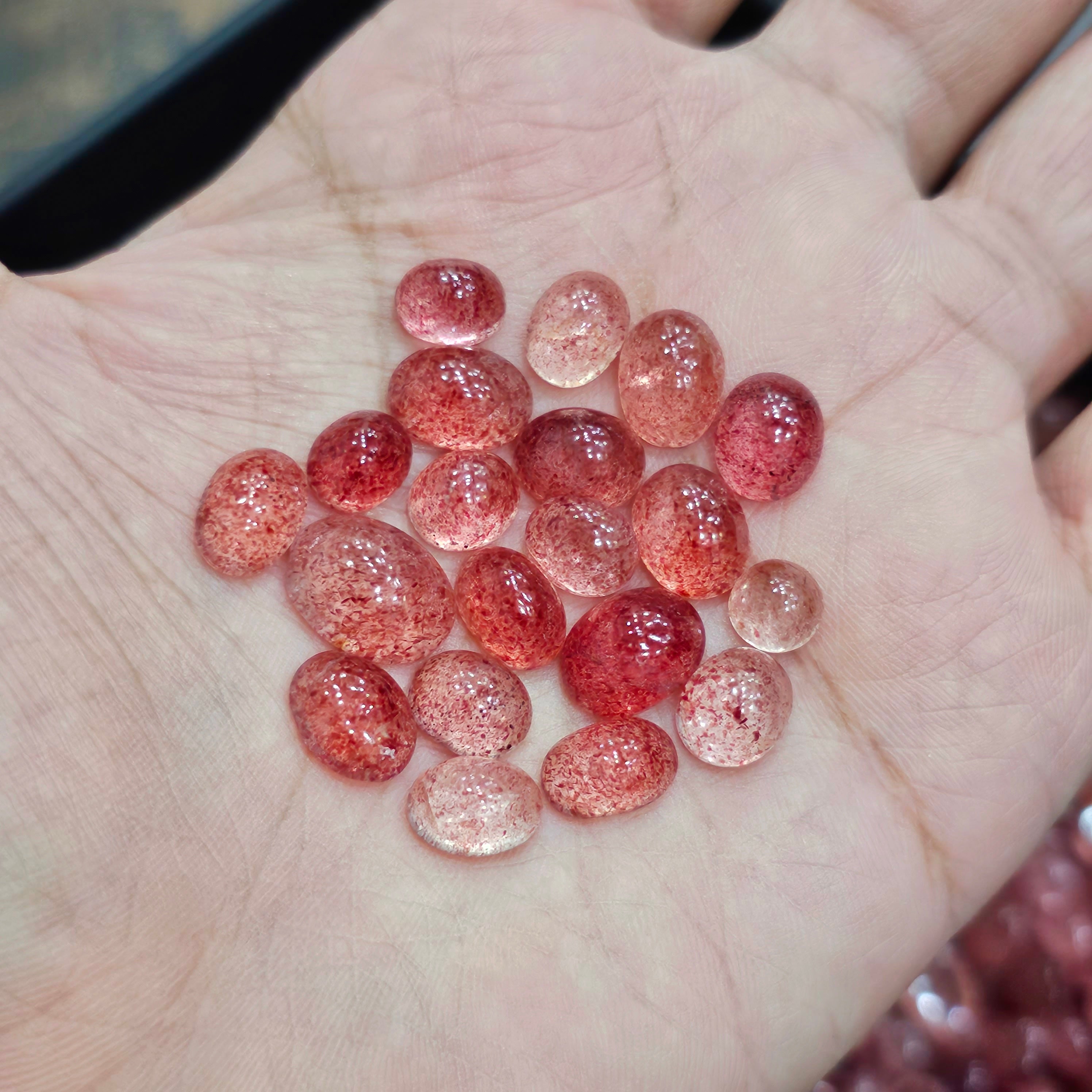 20 Pcs of Strawberry Quartz Cabochons | 8-12mm sizes - The LabradoriteKing