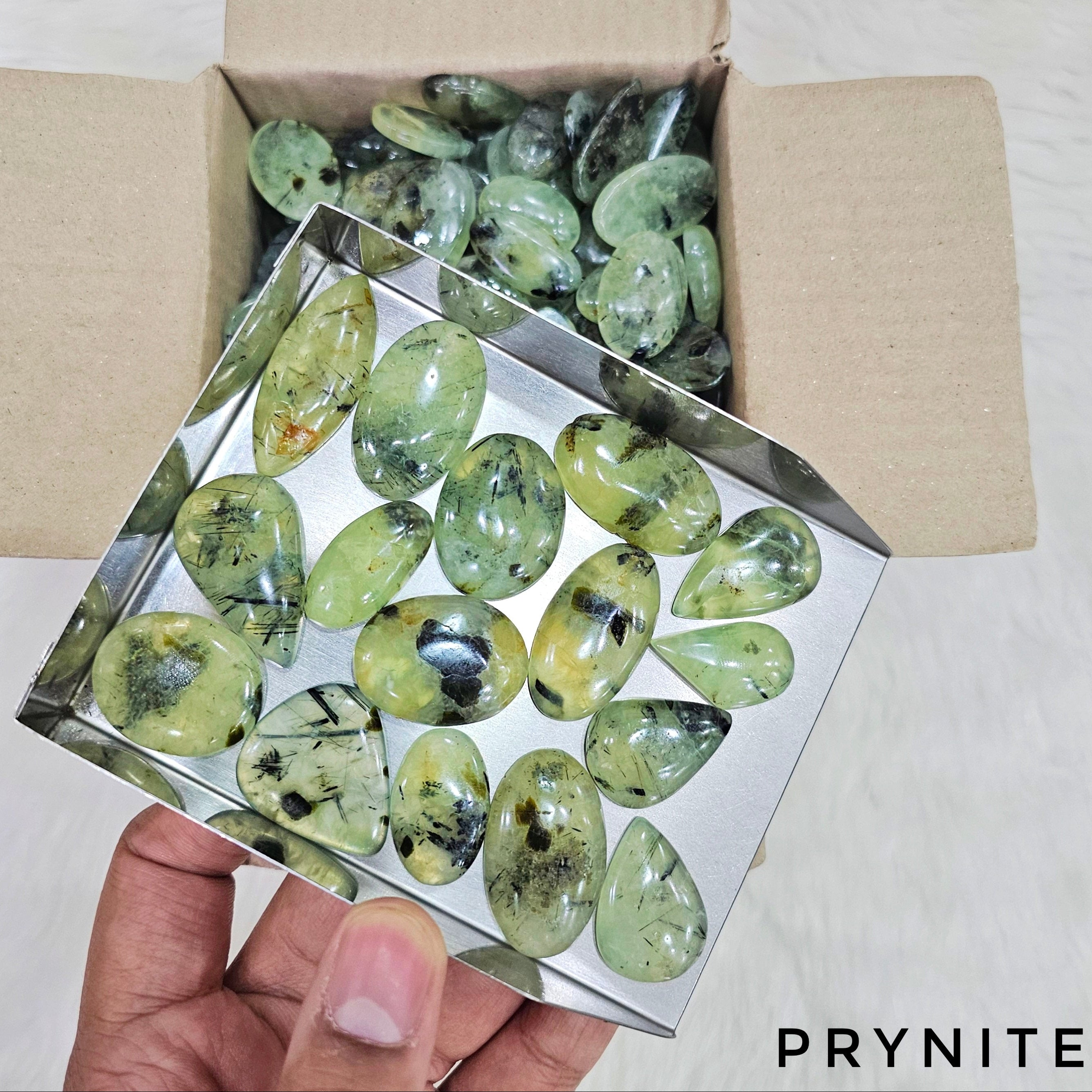 500 Grams of Prehnite Cabochons | 18-30mm | Approx 60 Pcs - The LabradoriteKing