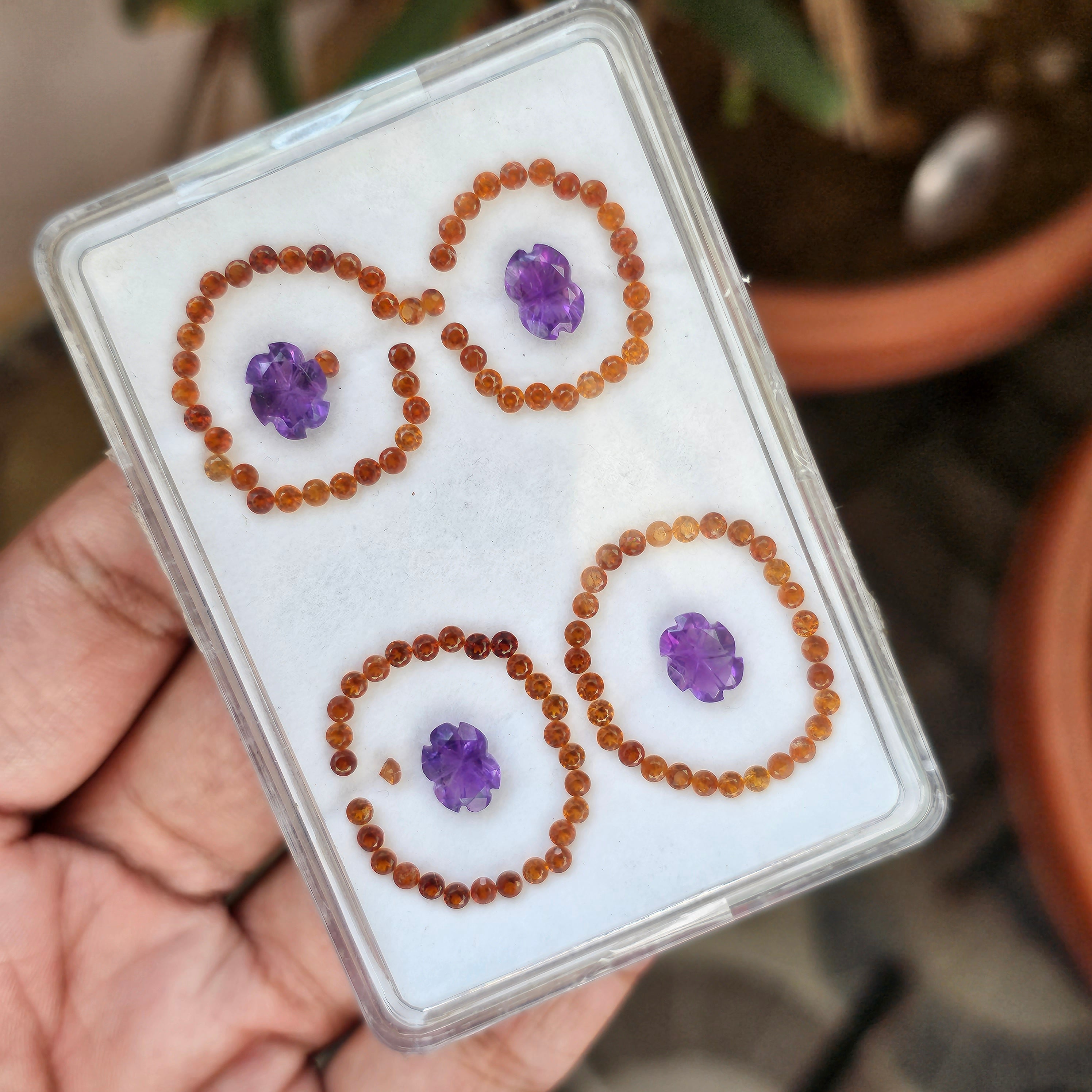 113 Pcs Natural Amethyst And Garnet Flower Carved Gemstone Shape: Round & Oval| Size: 2-9mm - The LabradoriteKing