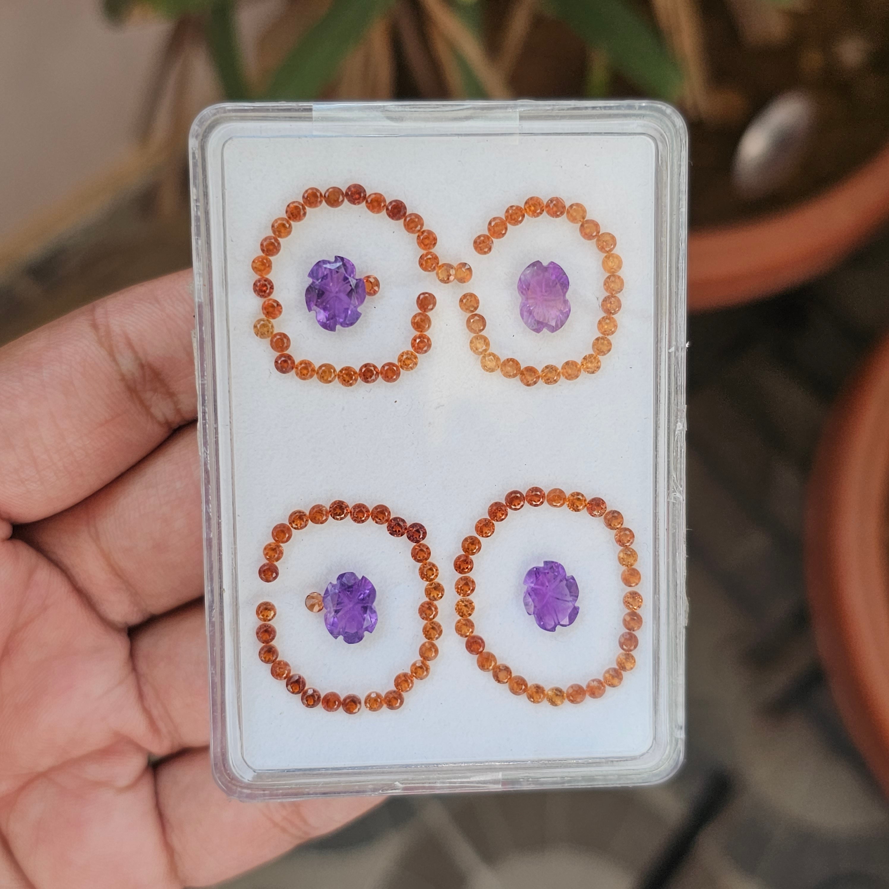 113 Pcs Natural Amethyst And Garnet Flower Carved Gemstone Shape: Round & Oval| Size: 2-9mm - The LabradoriteKing