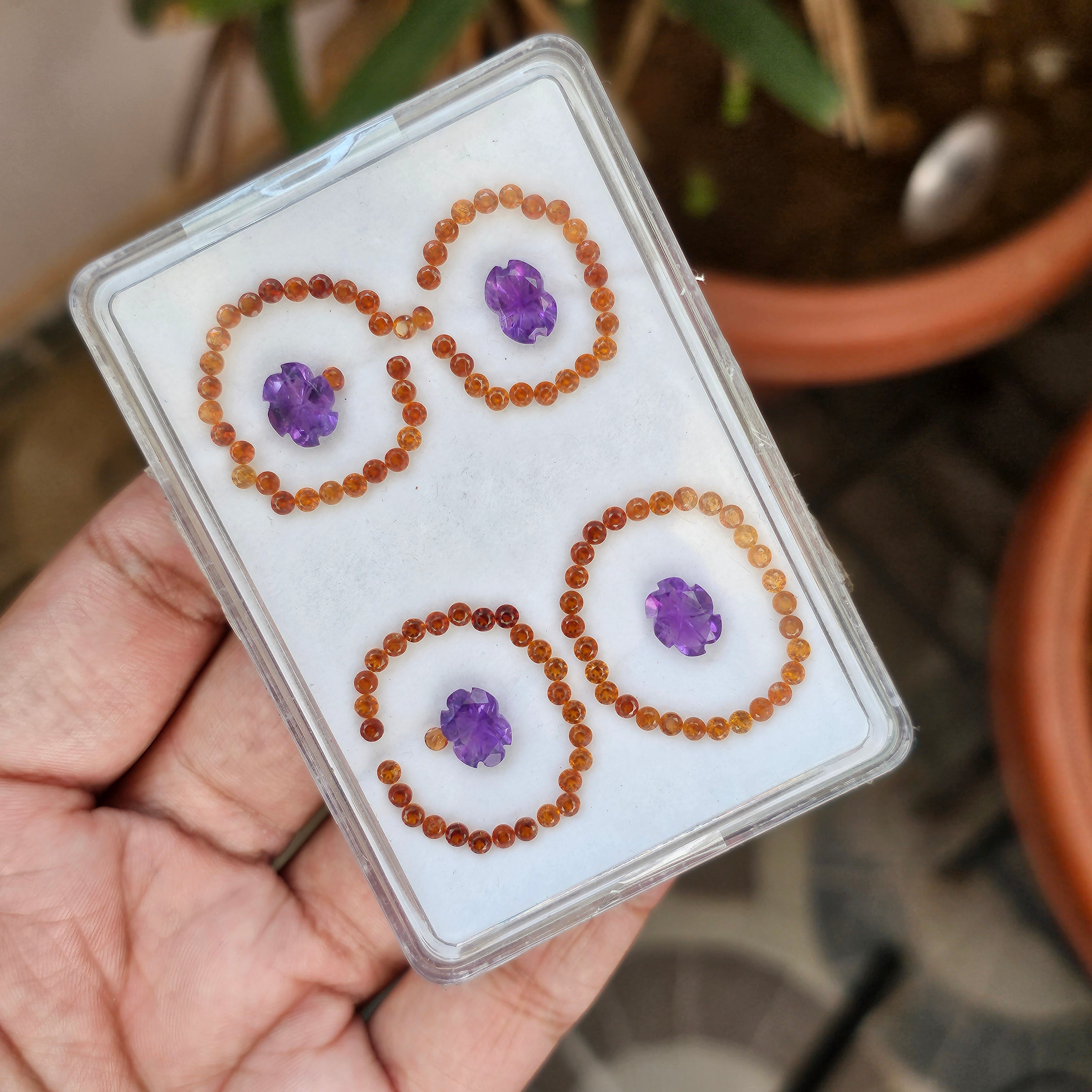 113 Pcs Natural Amethyst And Garnet Flower Carved Gemstone Shape: Round & Oval| Size: 2-9mm - The LabradoriteKing