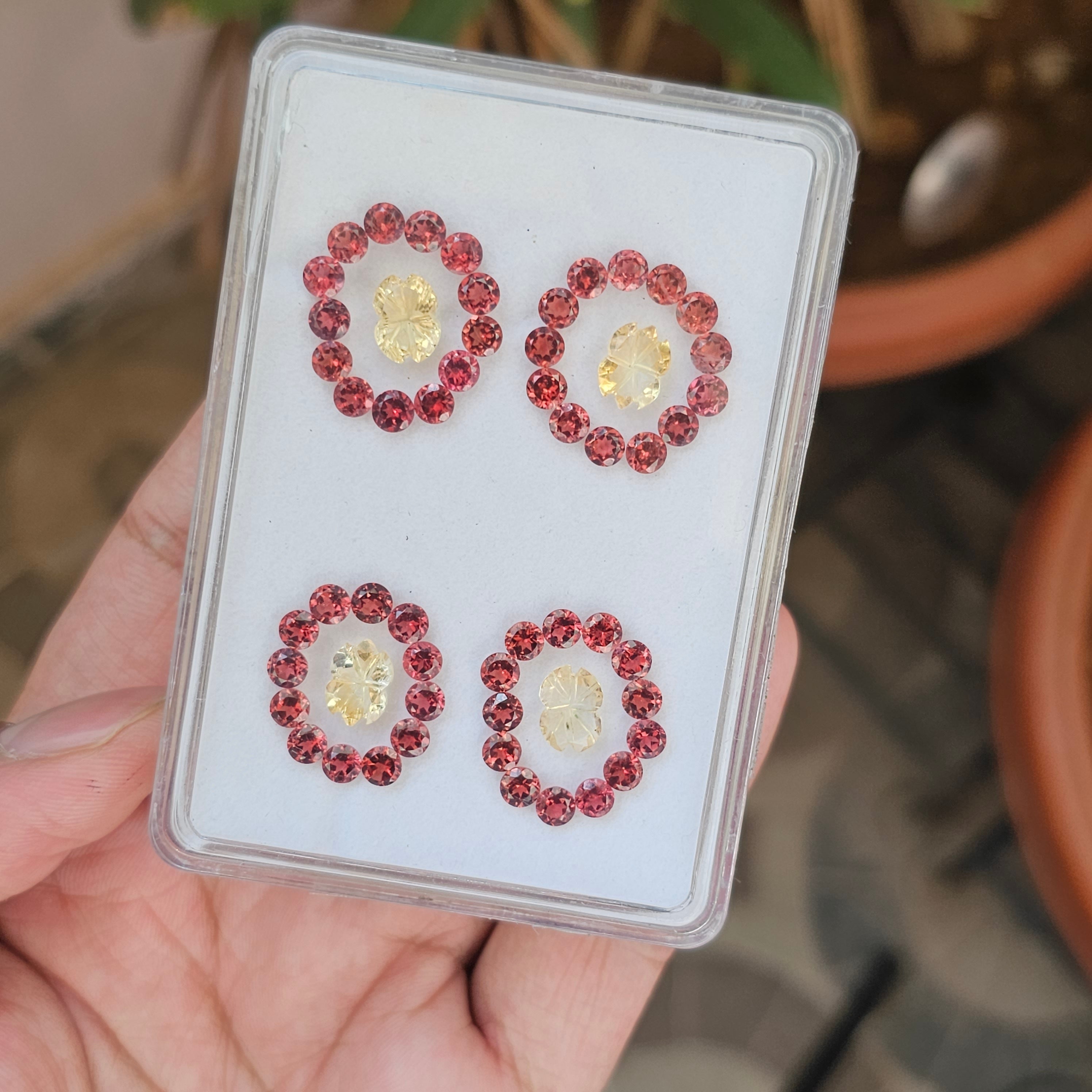 55 Pcs Natural Citrine And Garnet Flower Carved Gemstone Shape: Round & Oval| Size: 4-9mm - The LabradoriteKing