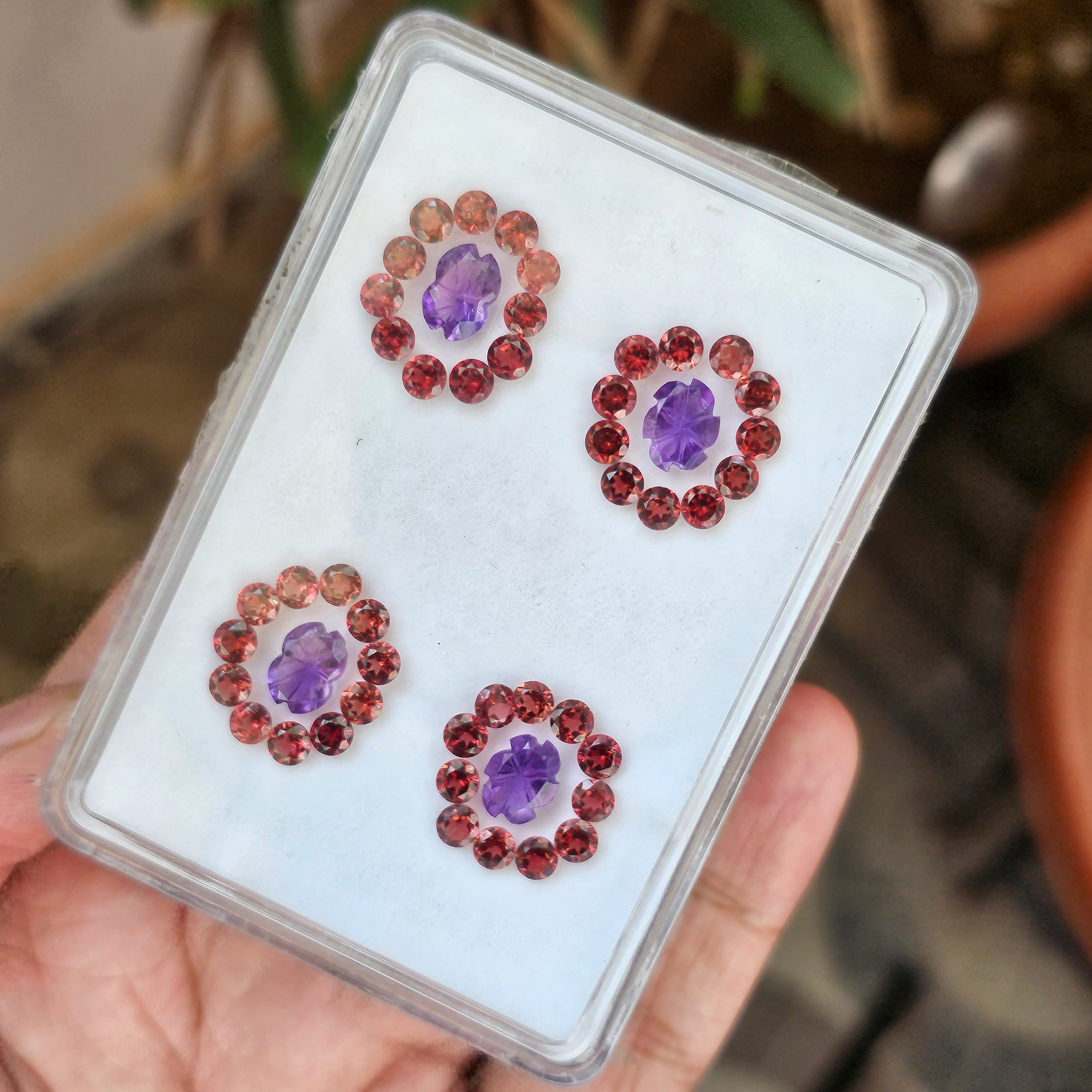 48 Pcs Natural Amethyst And Garnet Flower Carved Gemstone Shape: Round & Oval| Size: 4-9mm - The LabradoriteKing