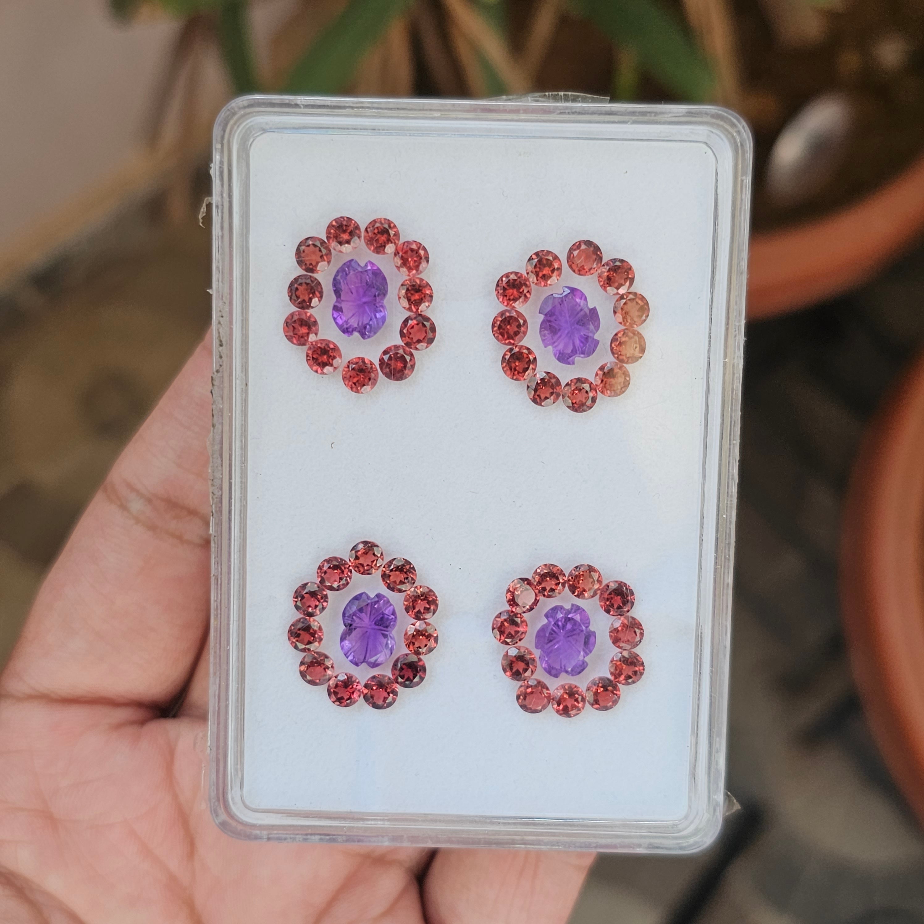 48 Pcs Natural Amethyst And Garnet Flower Carved Gemstone Shape: Round & Oval| Size: 4-9mm - The LabradoriteKing