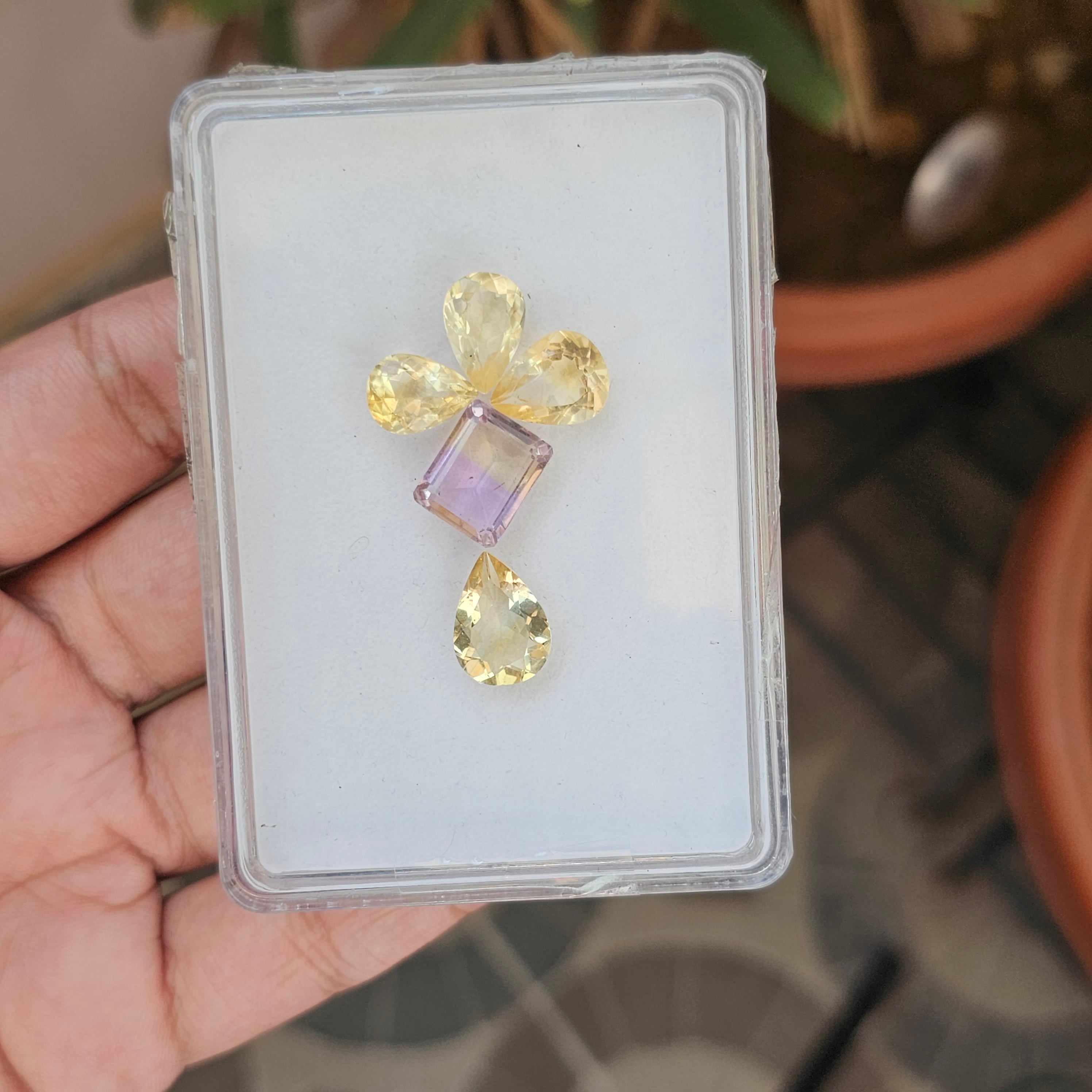 5 Pcs Natural Citrine And Ametrine Faceted Gemstone Shape: Rectangle And Pear| Size: 11-14mm - The LabradoriteKing