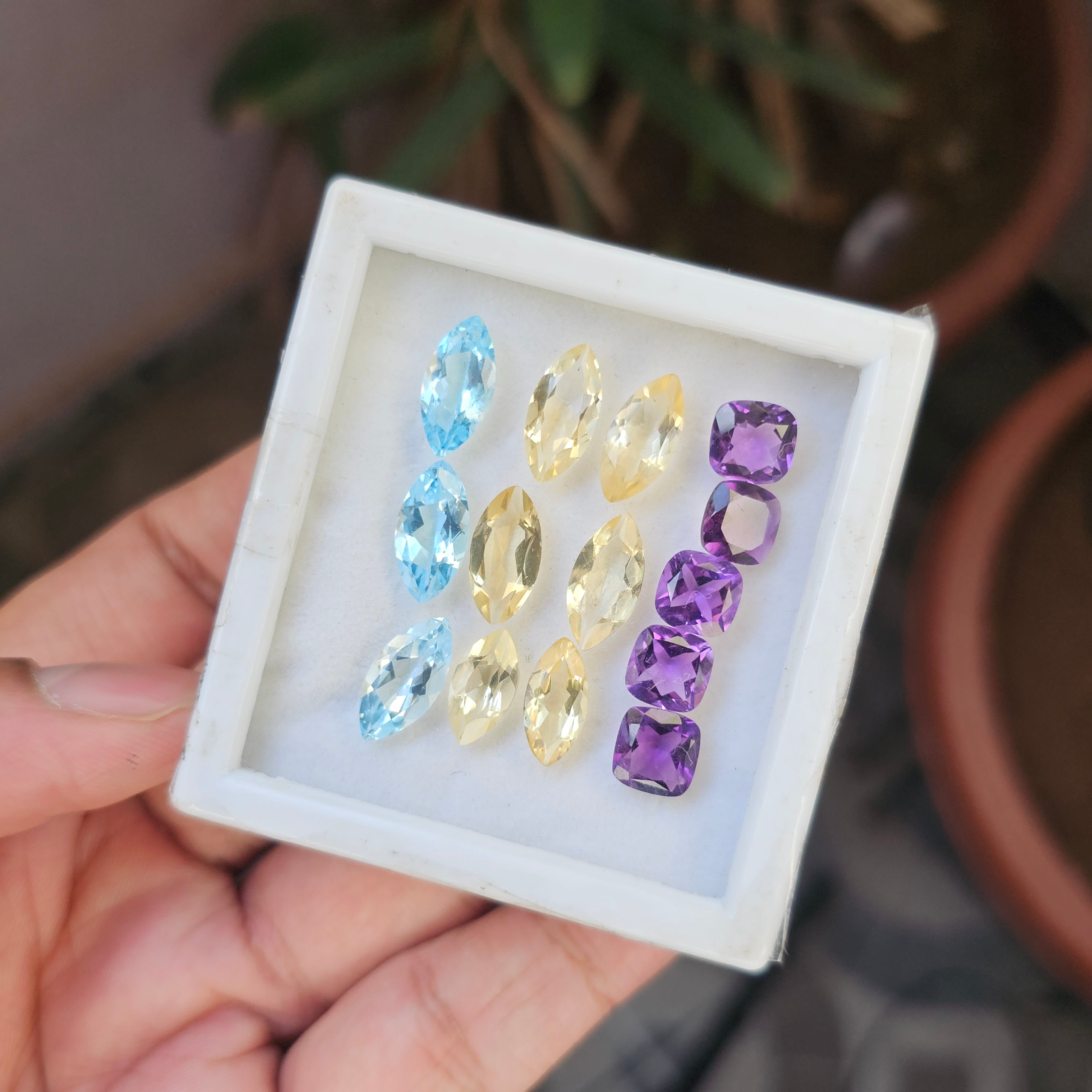 14 Pcs Natural Citrine, Amethyst & Blue Topaz Faceted Gemstone Shape: Cushion And Marquise| Size: 8-14mm - The LabradoriteKing