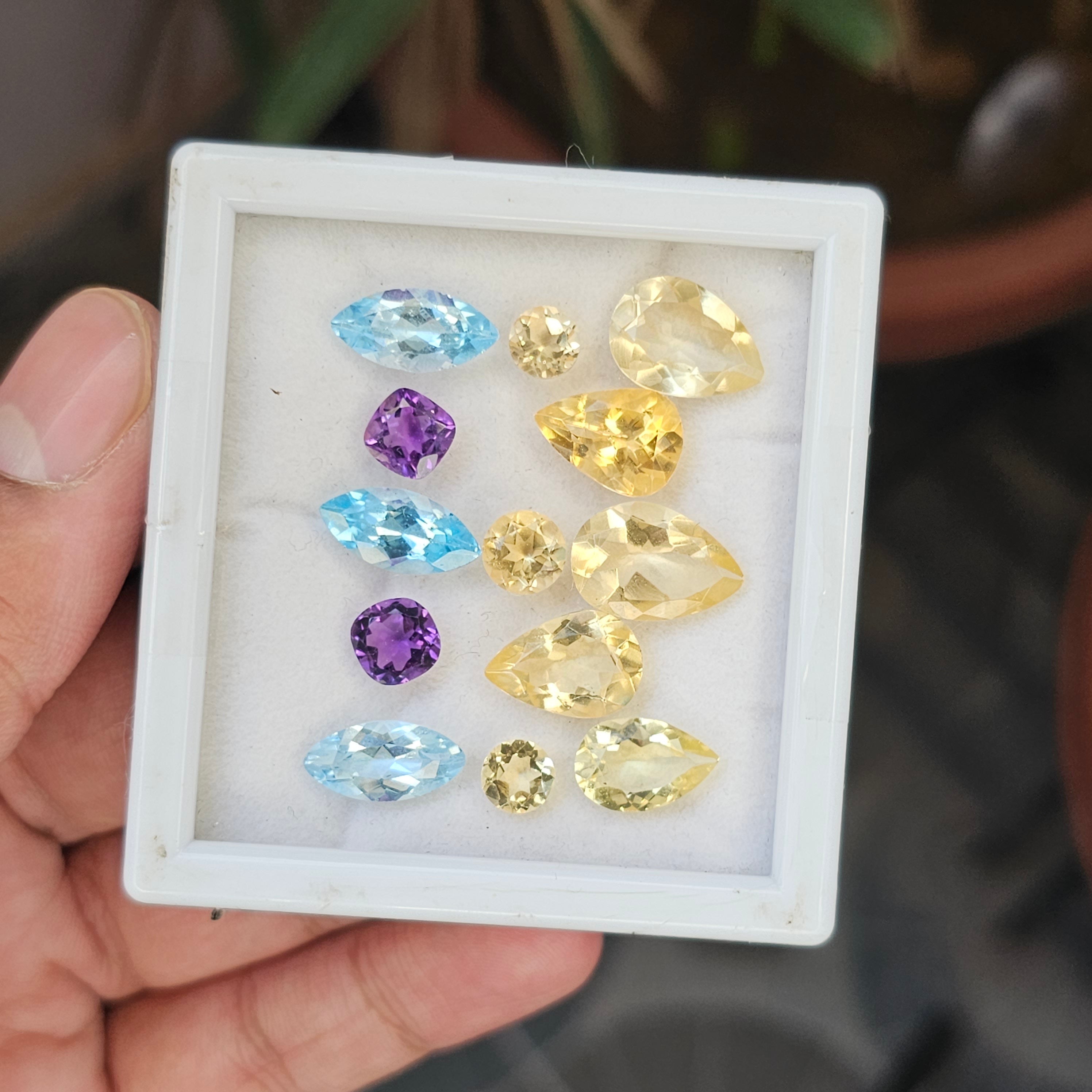 13 Pcs Natural Citrine, Amethyst & Blue Topaz Faceted Gemstone Shape: Mix| Size: 6-15mm - The LabradoriteKing