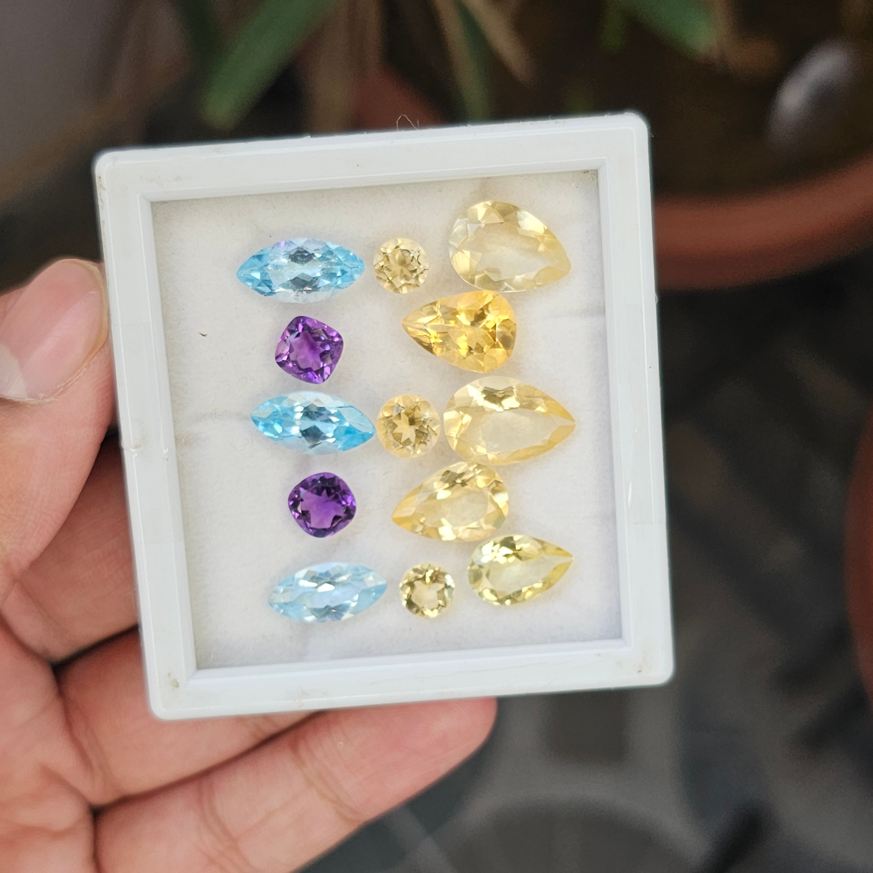 13 Pcs Natural Citrine, Amethyst & Blue Topaz Faceted Gemstone Shape: Mix| Size: 6-15mm - The LabradoriteKing