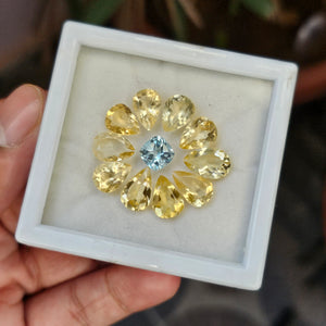 11 Pcs Natural Citrine & Blue Topaz Faceted Gemstone Shape: Pear & Cushion| Size: 8-12mm - The LabradoriteKing