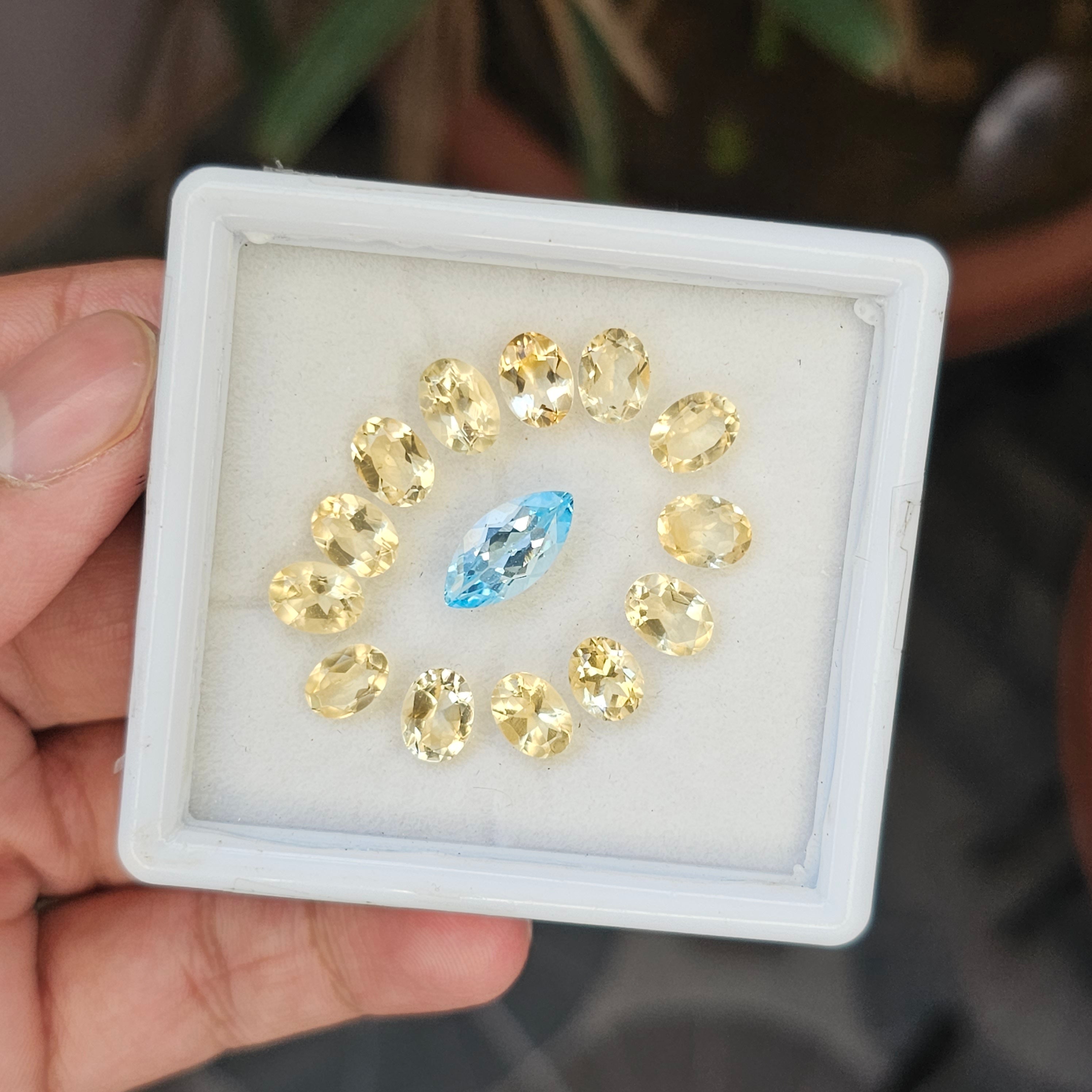 14 Pcs Natural Citrine & Blue Topaz Faceted Gemstone Shape: Marquise & Oval| Size: 7-14mm - The LabradoriteKing