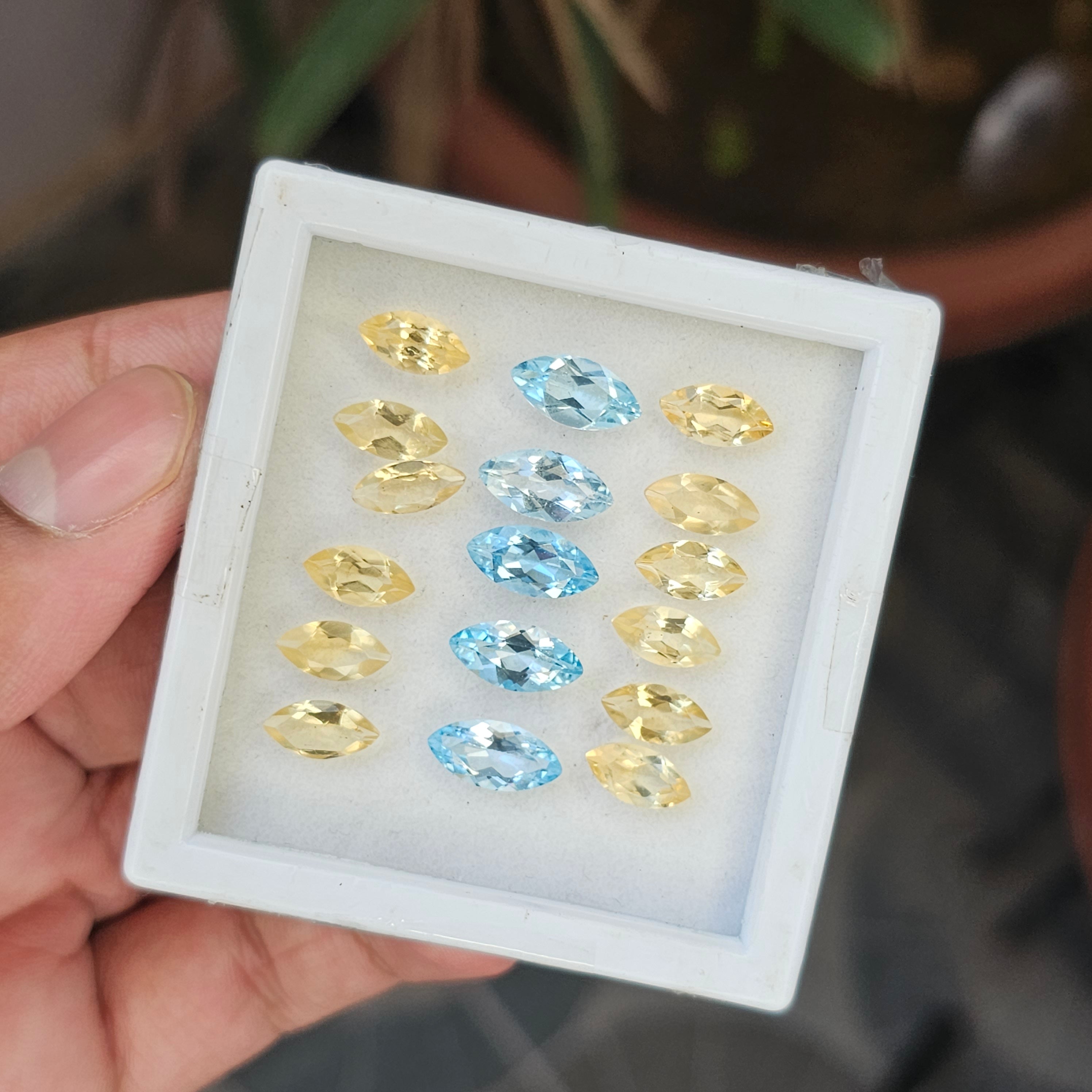 17 Pcs Natural Citrine & Blue Topaz Faceted Gemstone Shape: Marquise| Size: 10-12mm - The LabradoriteKing