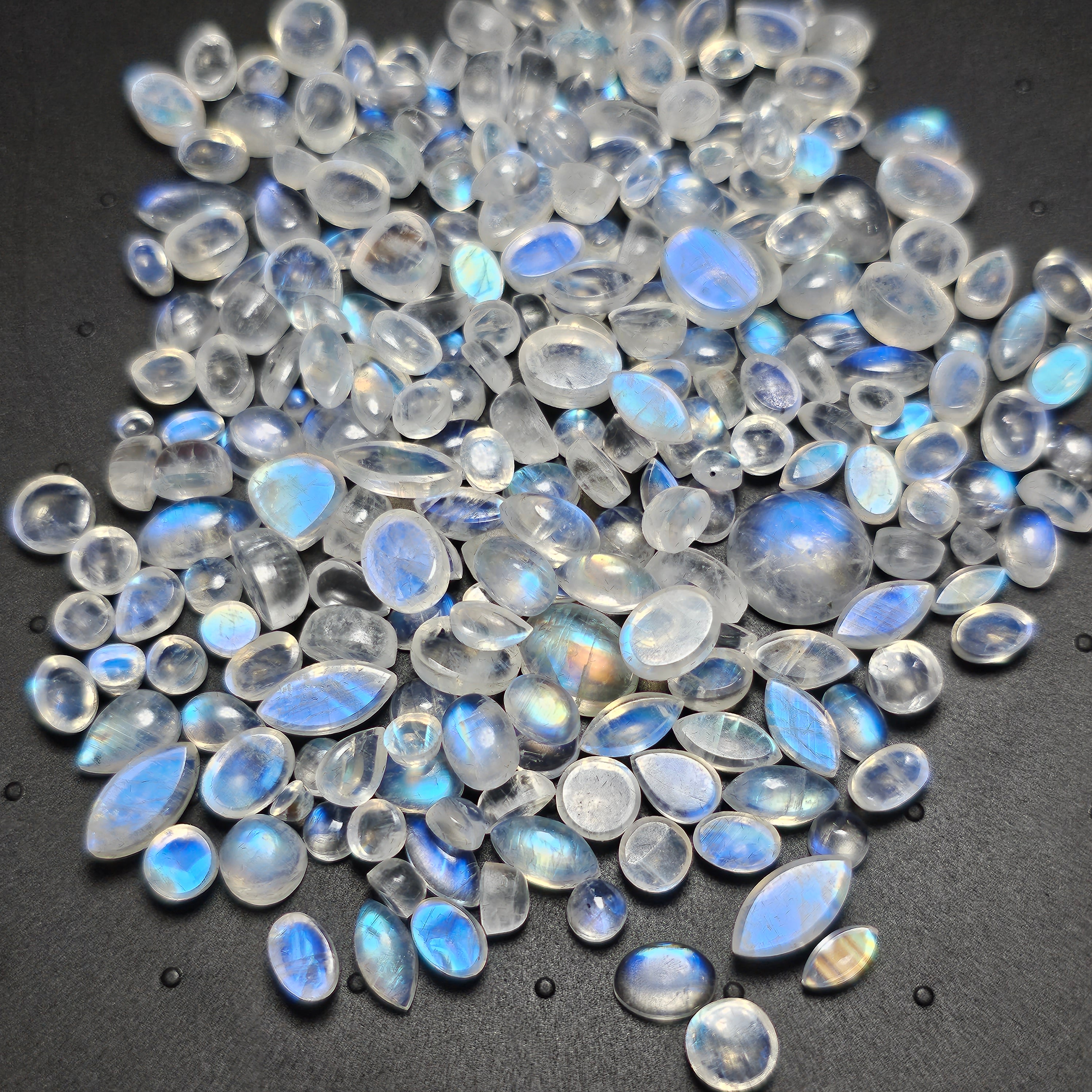 50 Pcs of Good Quality Rainbow Moonstone Cabochons | 3-10mm - The LabradoriteKing