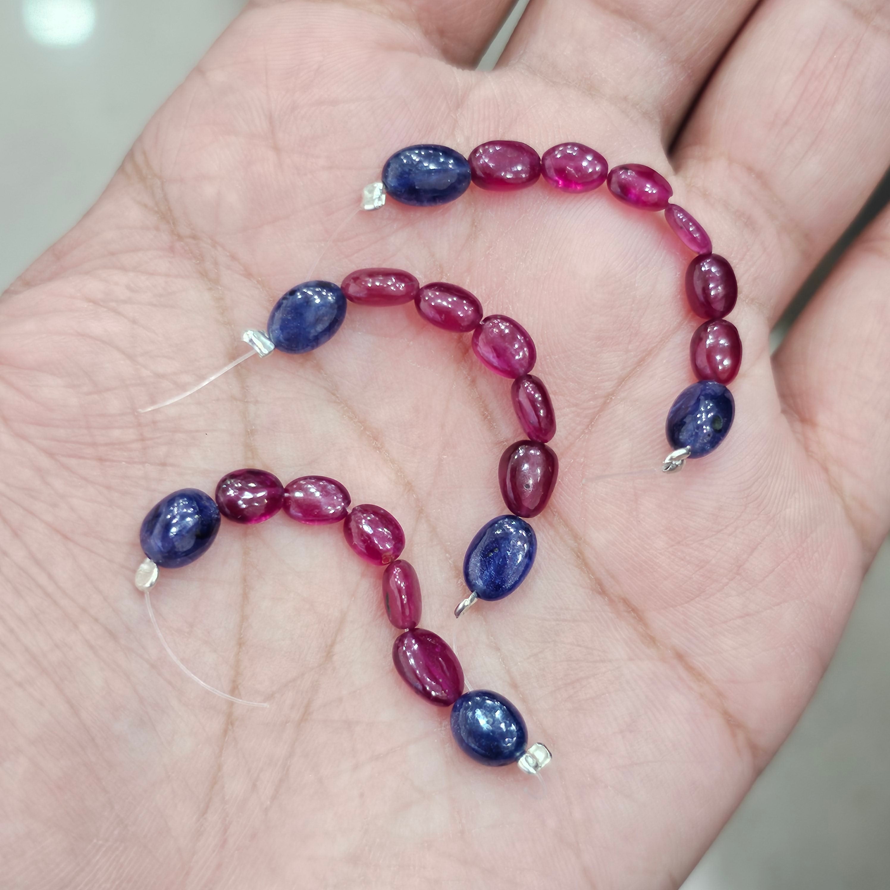 2.1 Inch Natural Ruby and Sapphire Beads Cabochon Gemstone Oval Shape| Beads Size:6mm - The LabradoriteKing