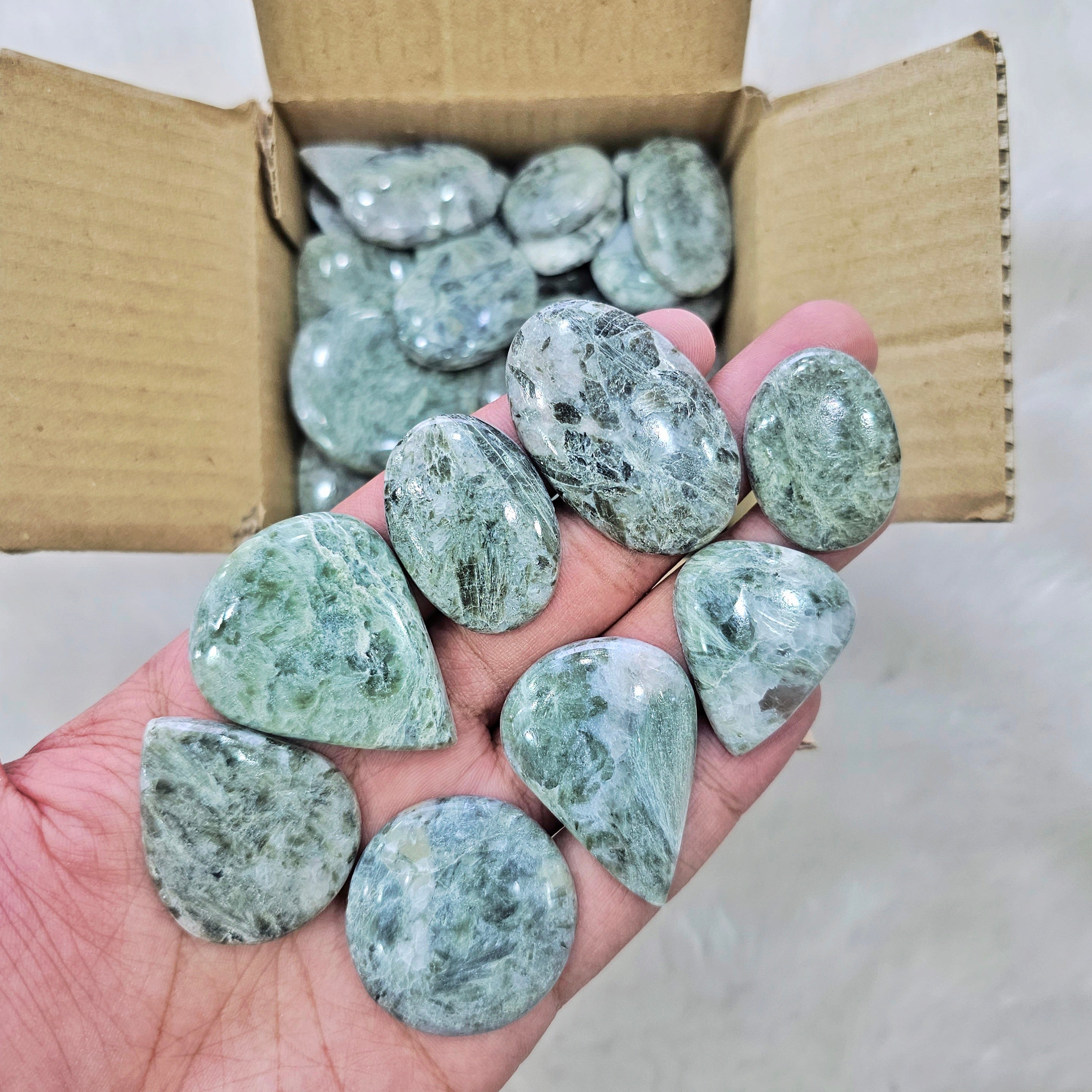 500 Grams of Seraphinite Cabochons | 1 to 3 Inches | 40-50 Pcs - The LabradoriteKing