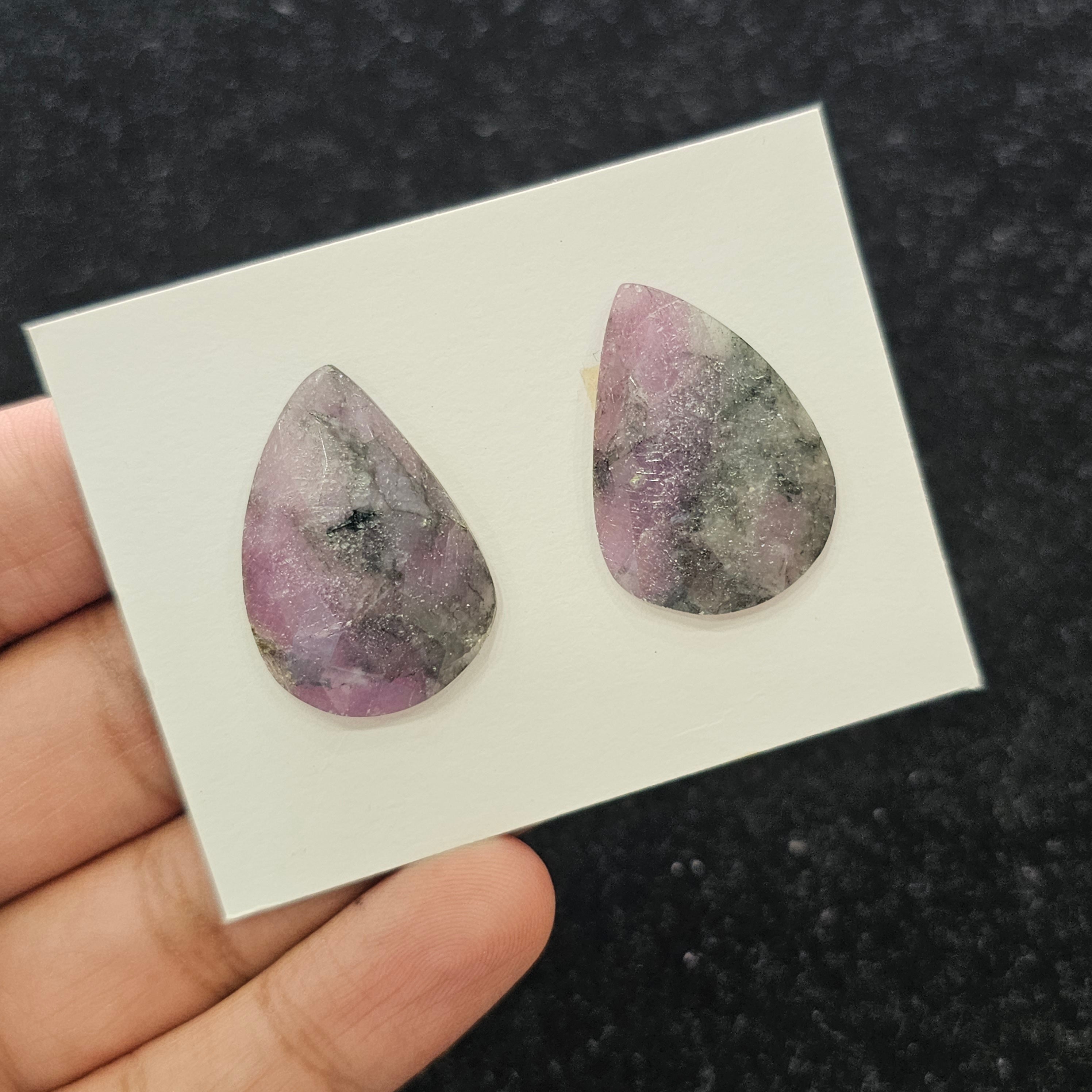 1 Pair Natural Ruby Zoisite Rosecut Gemstone : Fancy Shape | Size:30x20mm - The LabradoriteKing