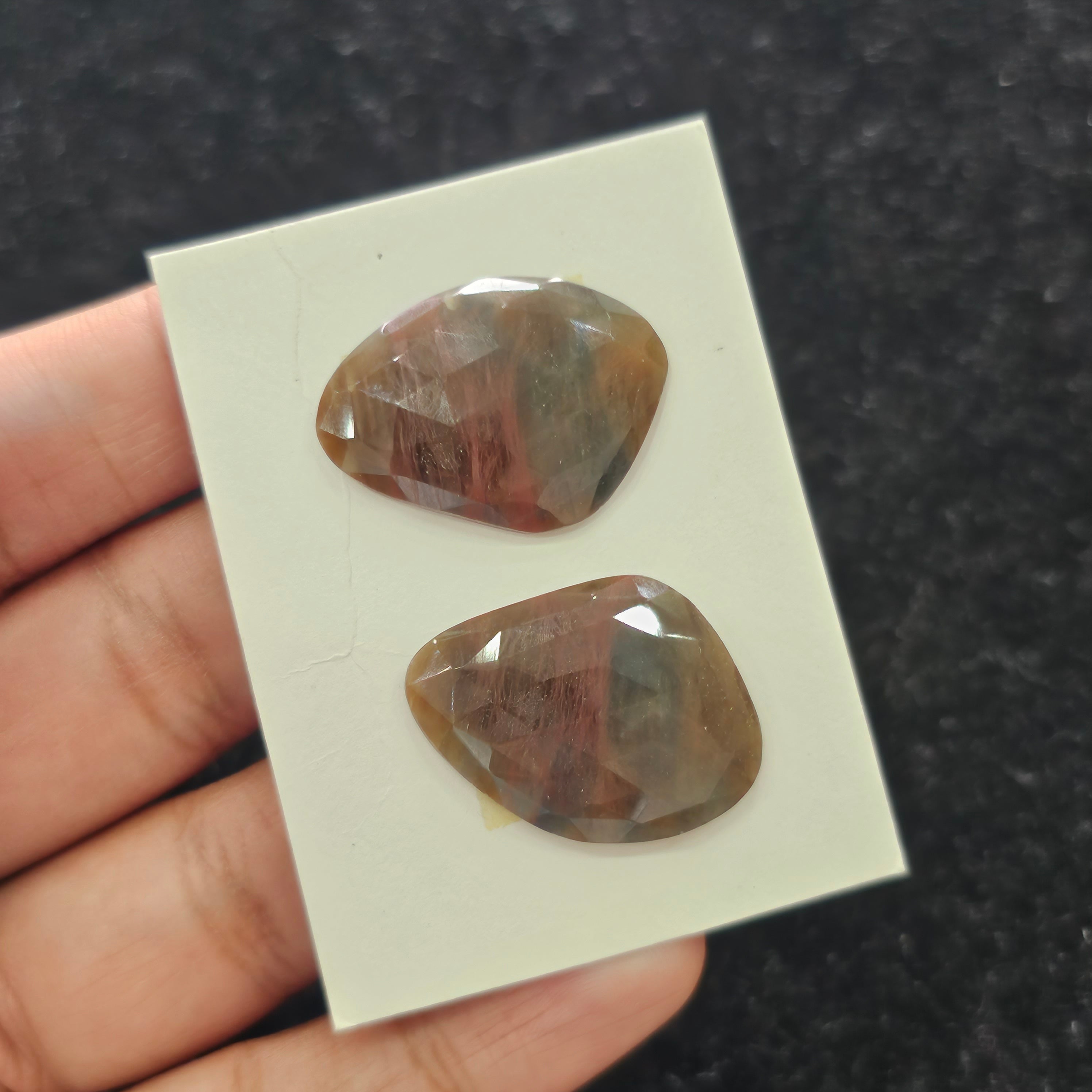 2 Pcs Natural Sapphire Rosecut Gemstone : Fancy Shape | Size: 30x22mm - The LabradoriteKing