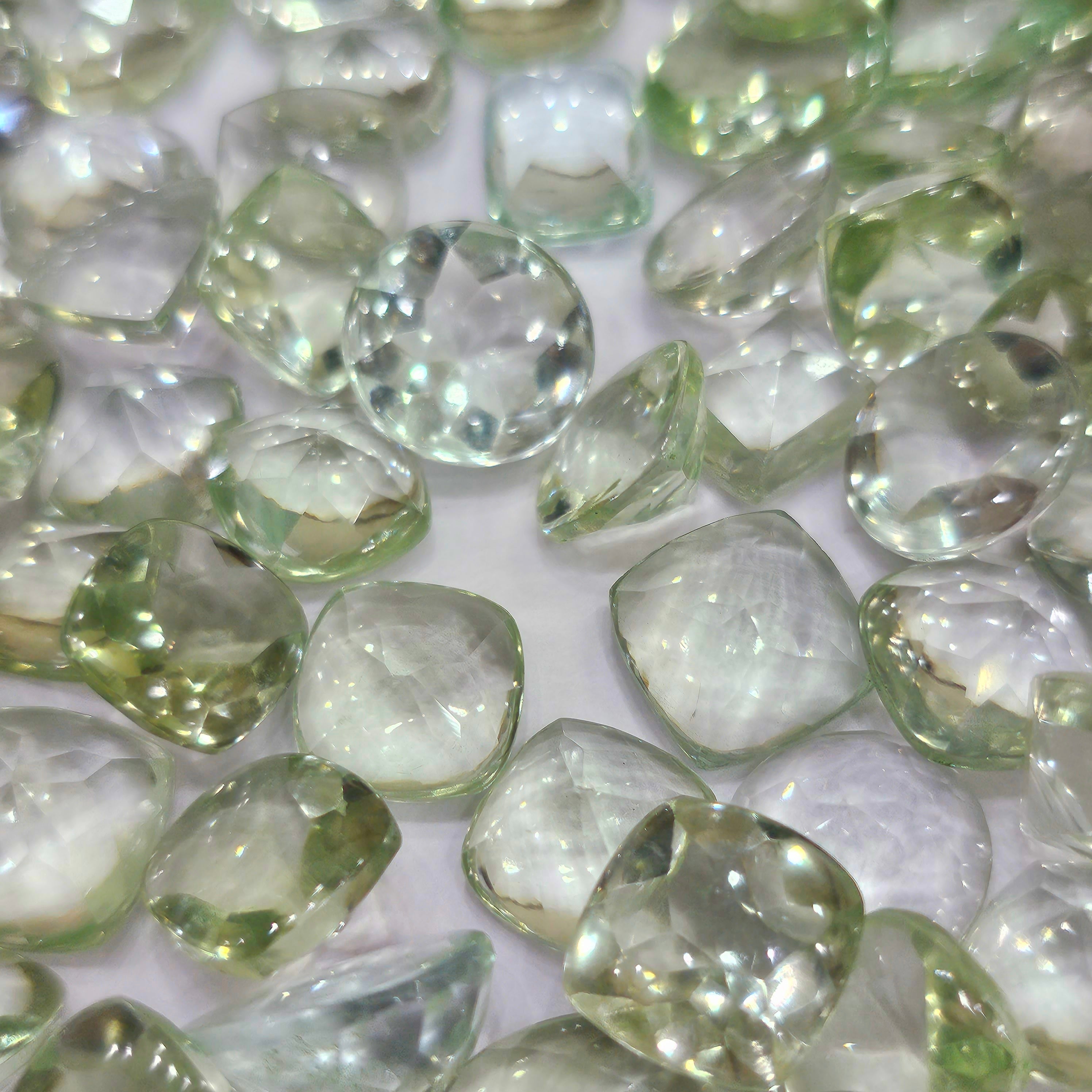 12 Pcs of Green Prasiolite buff Top cut | 10-15mm - The LabradoriteKing